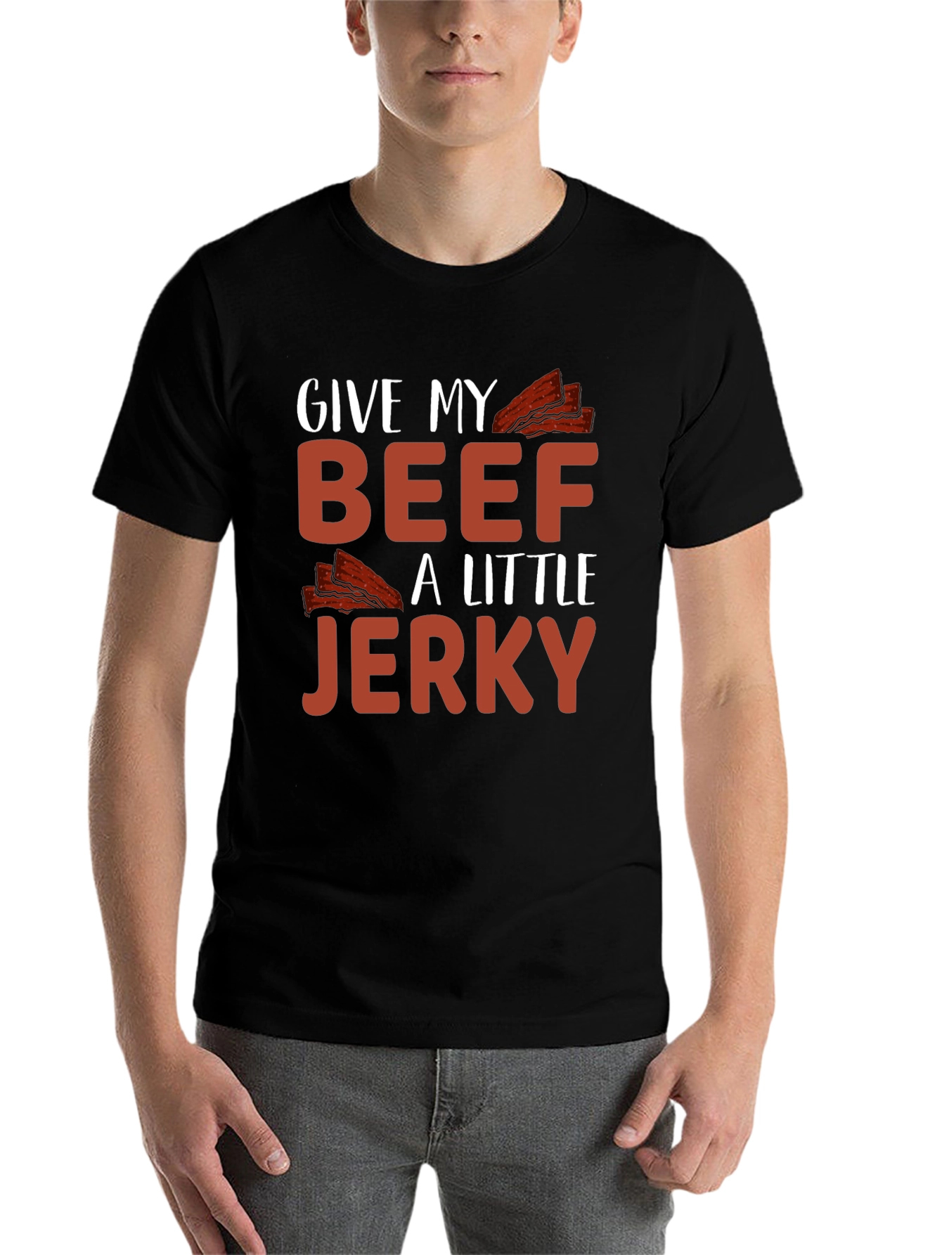Black Funny Beef Jerky T-Shirt - "Give My Beef A Little Jerky" view 7