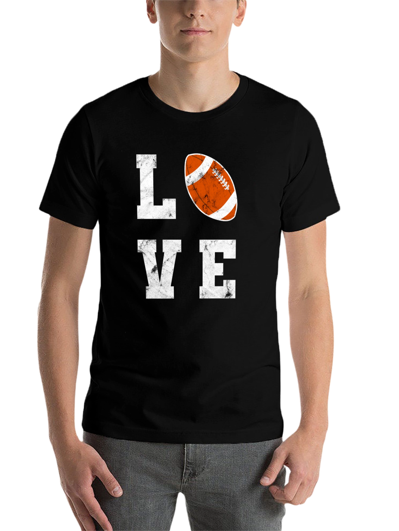 Black LOVE Football Graphic T-Shirt, Black Cotton Blend Tee view 7