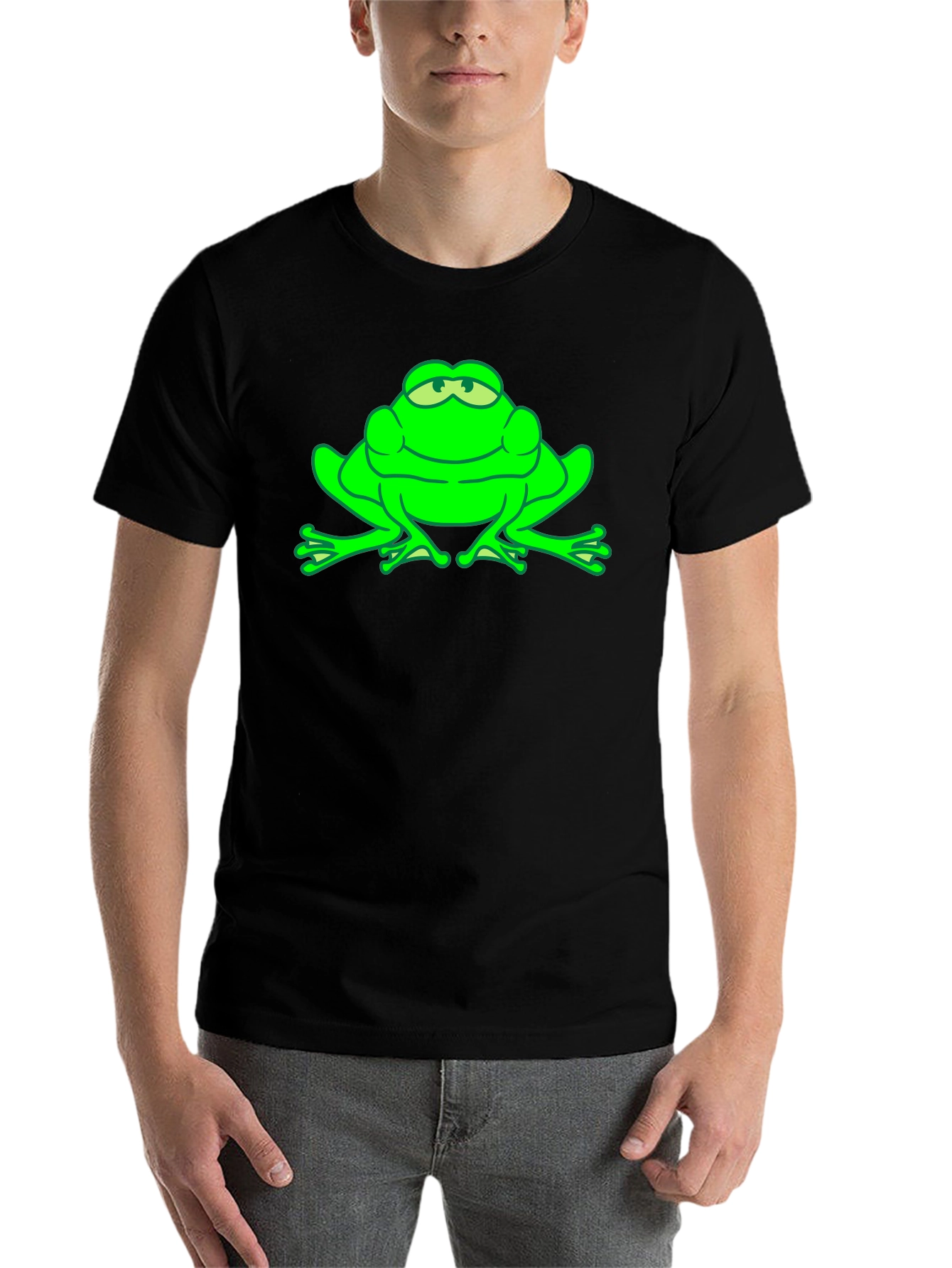 Black Green Frog Graphic Tee - Funny Animal T-Shirt view 7