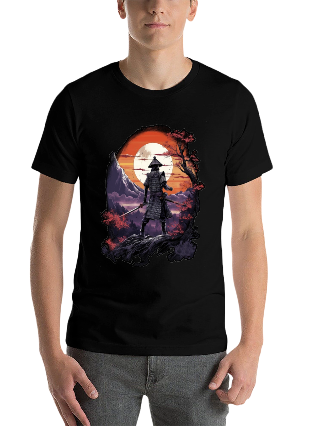 Black Samurai Sunset Black T-Shirt view 7