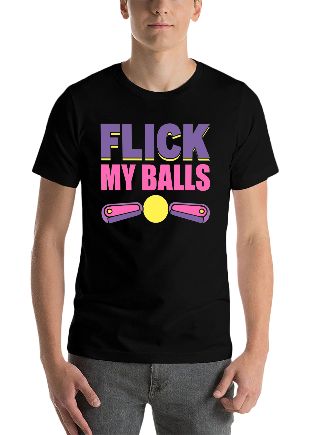 Black Flick My Balls Pinball Humor T-Shirt view 7