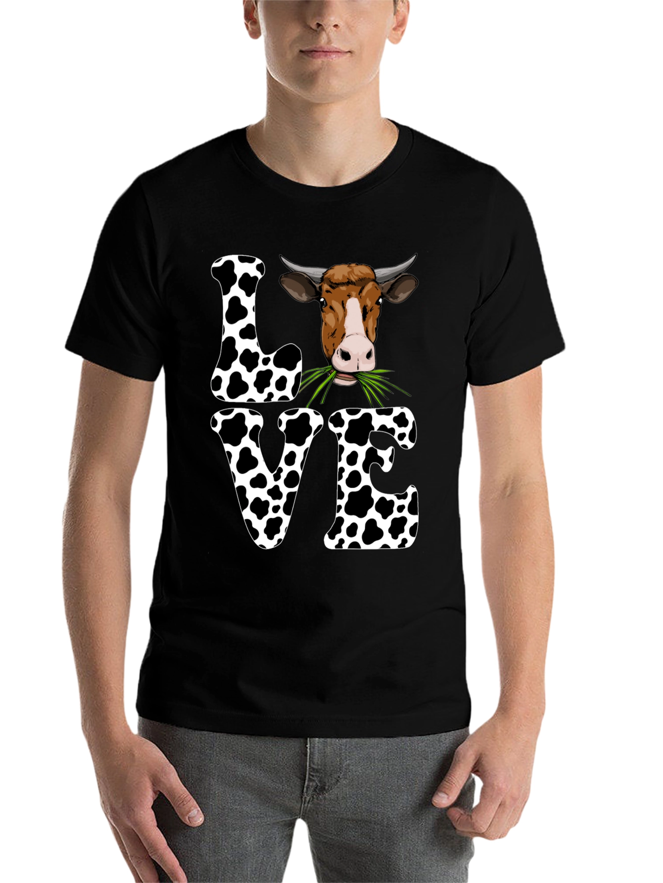 Black Cow Love Graphic Tee - Cute Farm Animal T-Shirt view 7