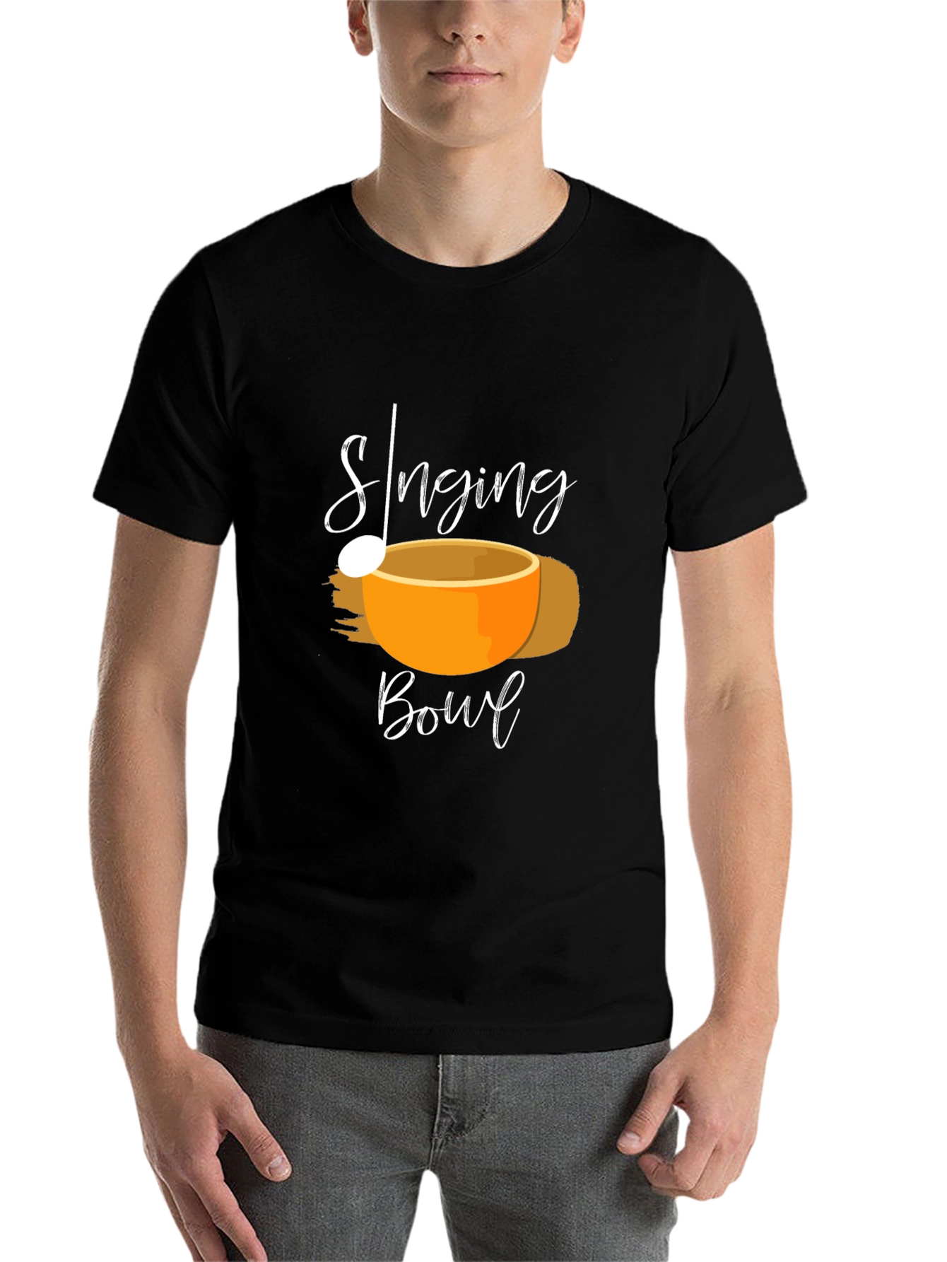 Black Singing Bowl Black T-Shirt - Meditation Apparel view 7