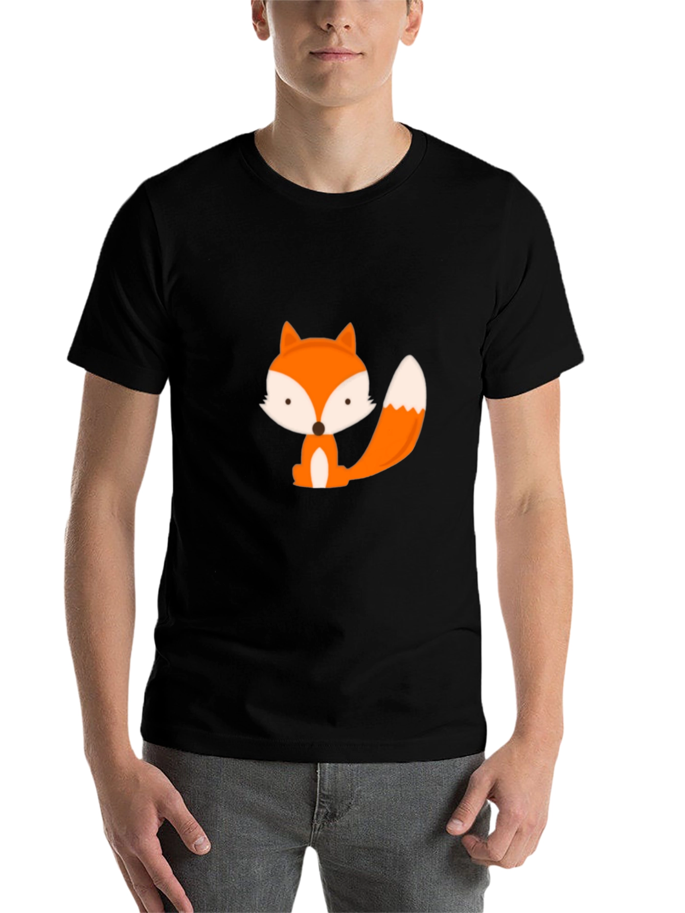 Black Cute Cartoon Fox Graphic Tee - Black view 7