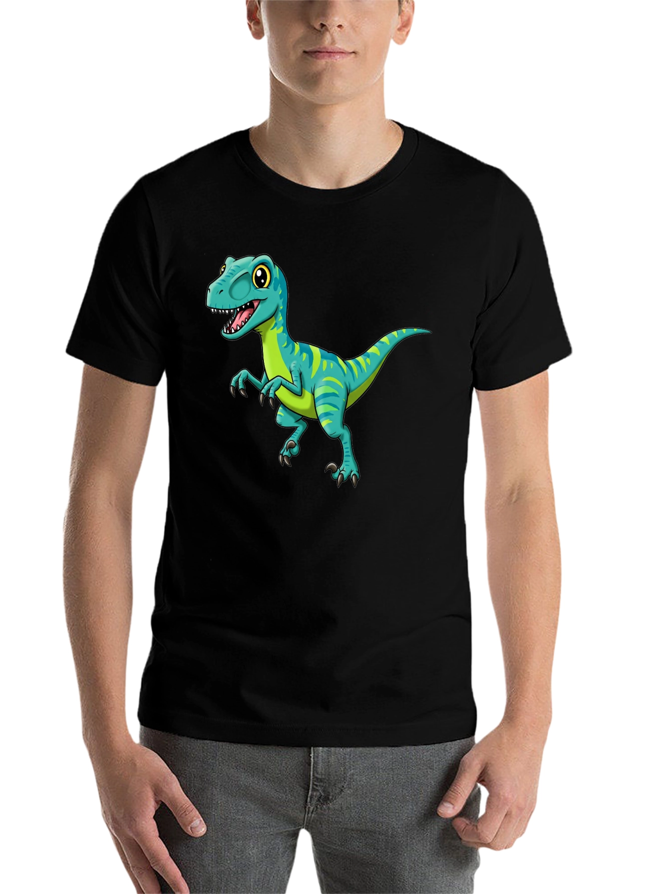 Black Cartoon Dinosaur Graphic Tee - Black view 7