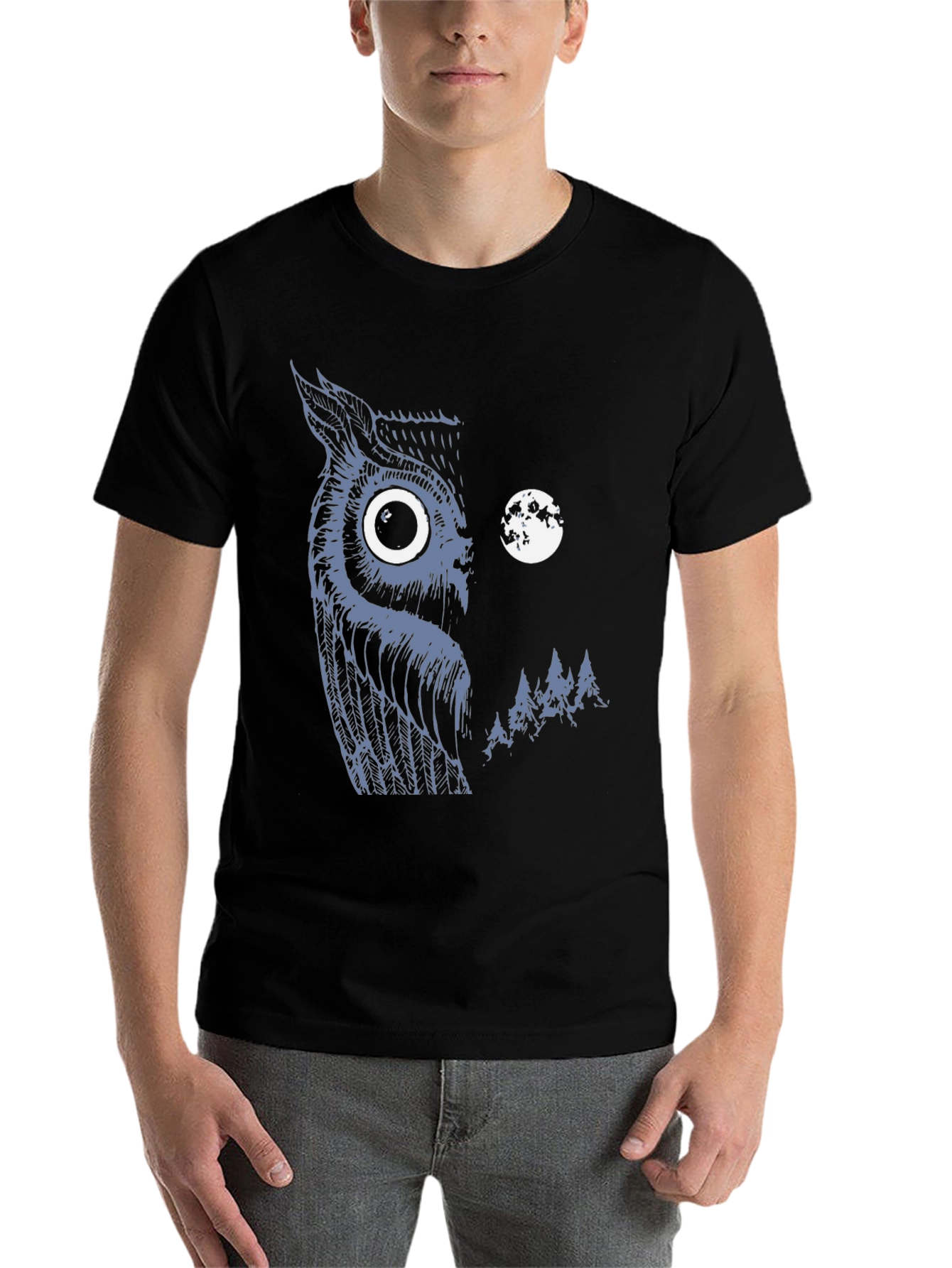 Black Owl & Moon Graphic Black T-Shirt view 7