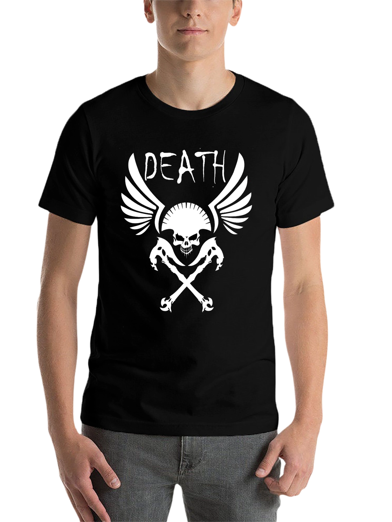 Black Death Skull Graphic Print Black T-Shirt view 7