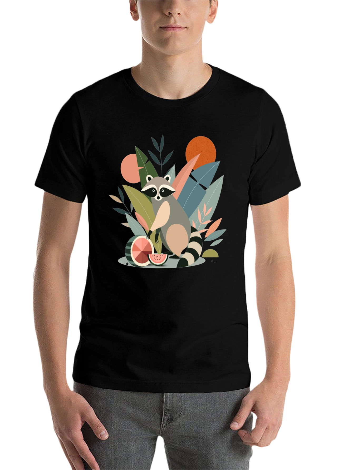 Black Whimsical Raccoon Graphic T-Shirt - Unique Design view 7