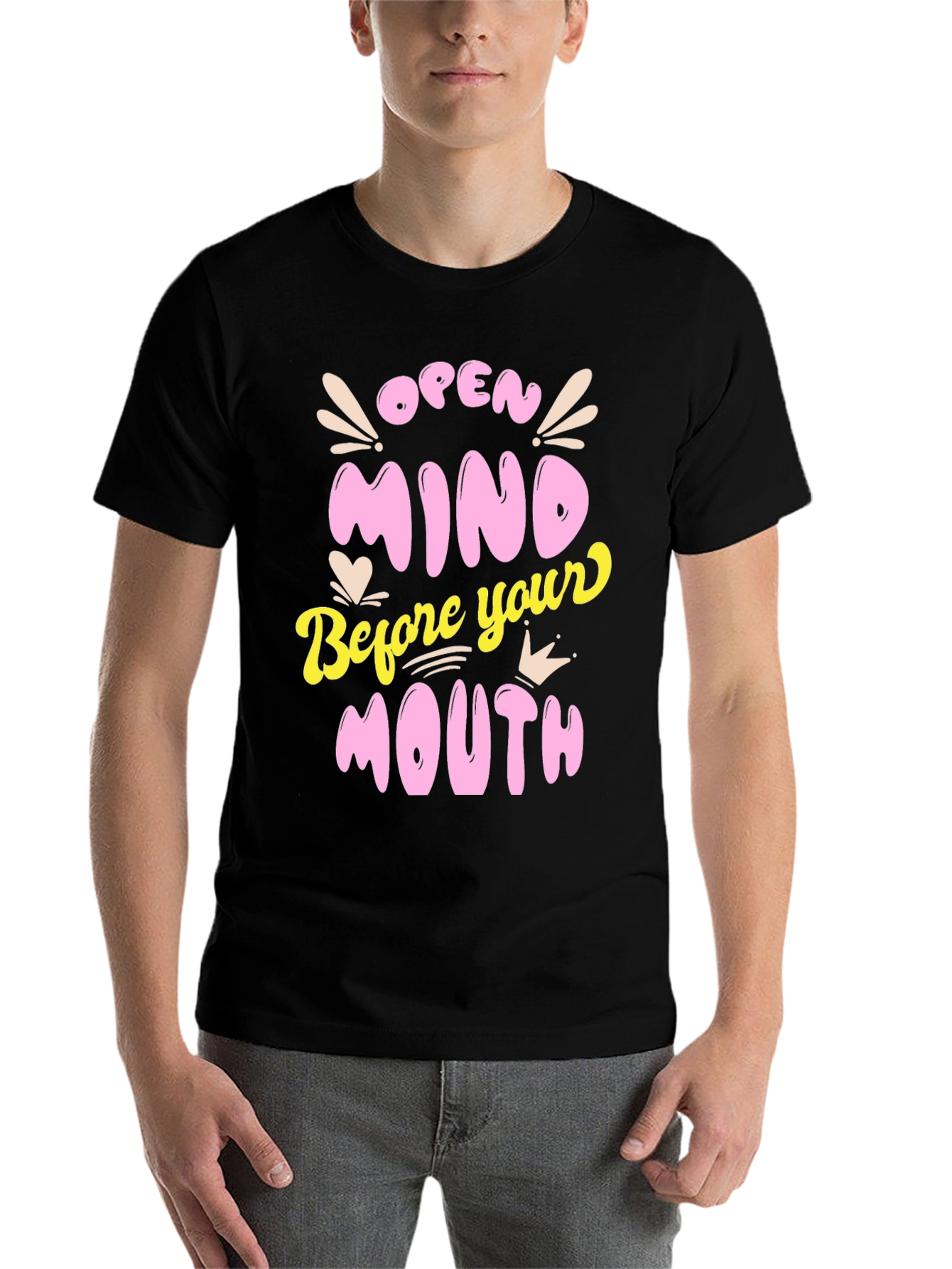 Black Open Mind Graphic Tee - Black Unisex T-Shirt view 7