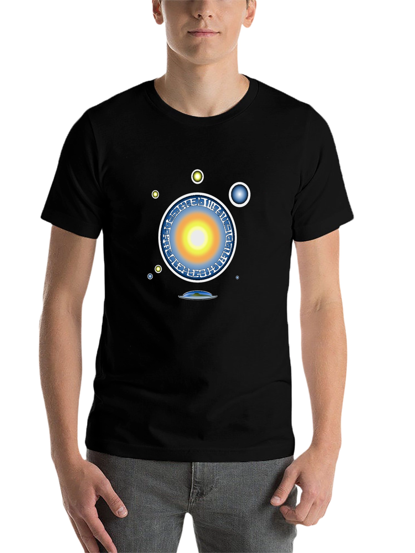 Black Abstract Solar System Graphic Tee - Black view 7