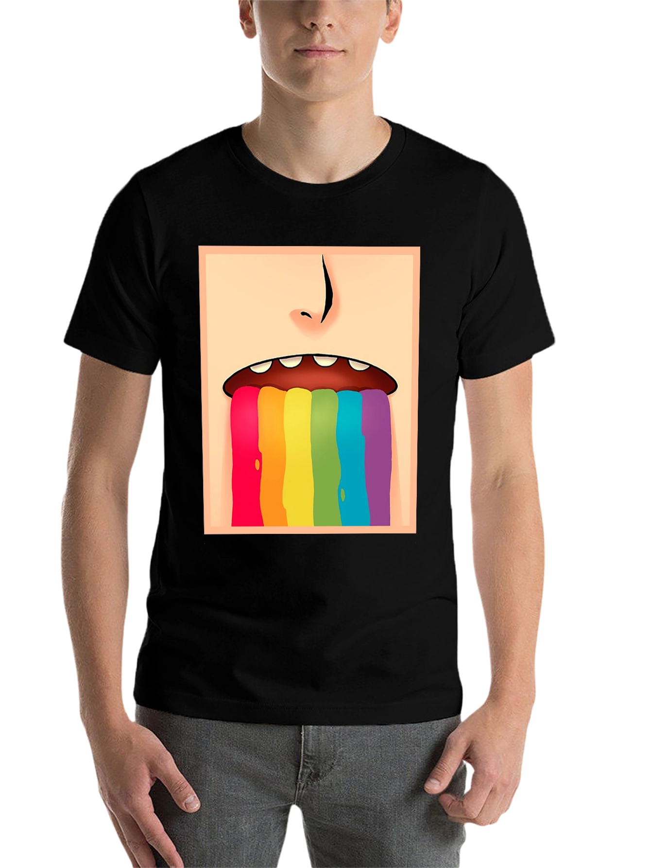 Black Rainbow Vomit Graphic Tee - Black Cotton Comfort view 7
