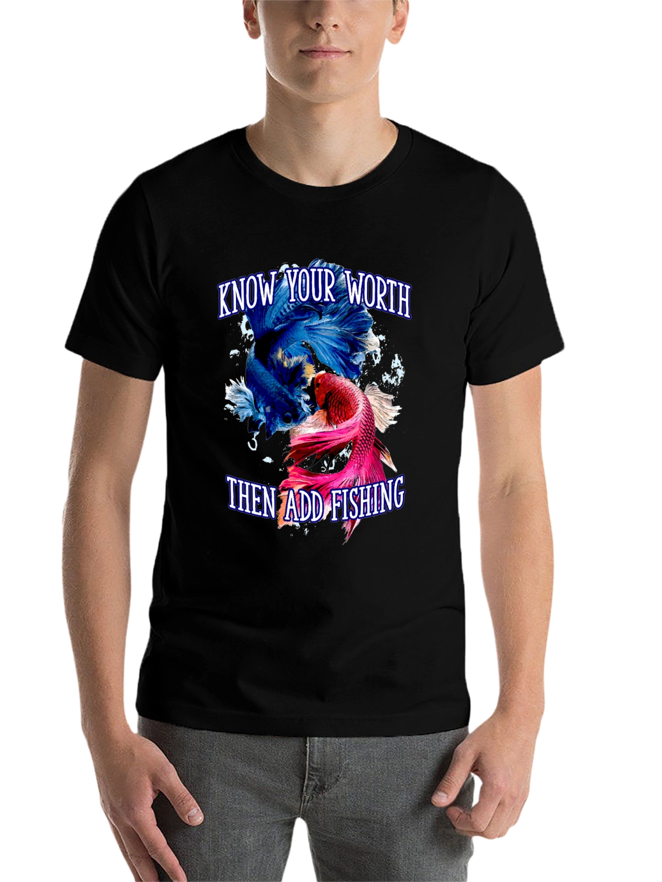 Black Know Your Worth Fishing T-Shirt view 7