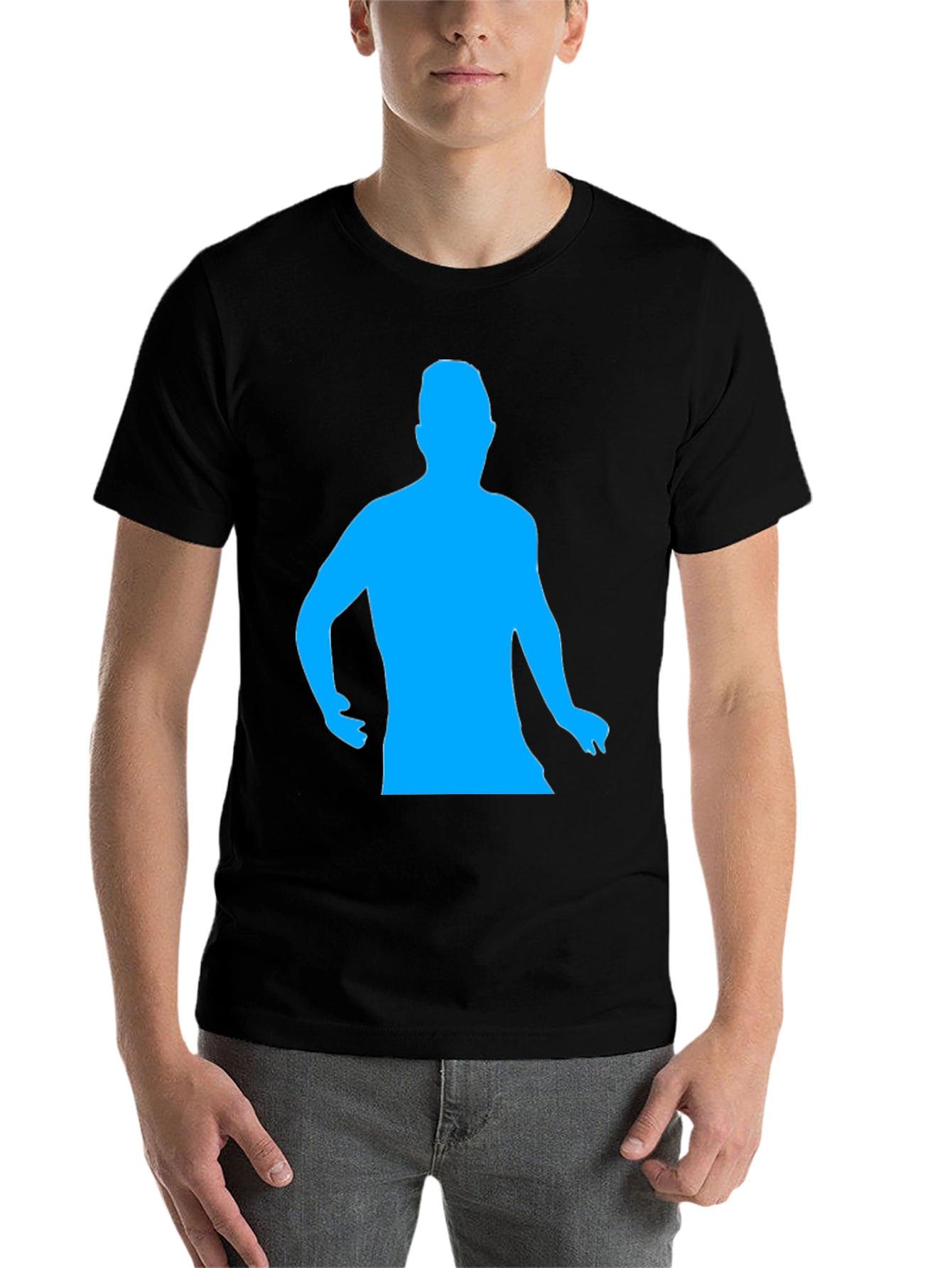 Black Cool Black T-Shirt with Blue Silhouette view 7