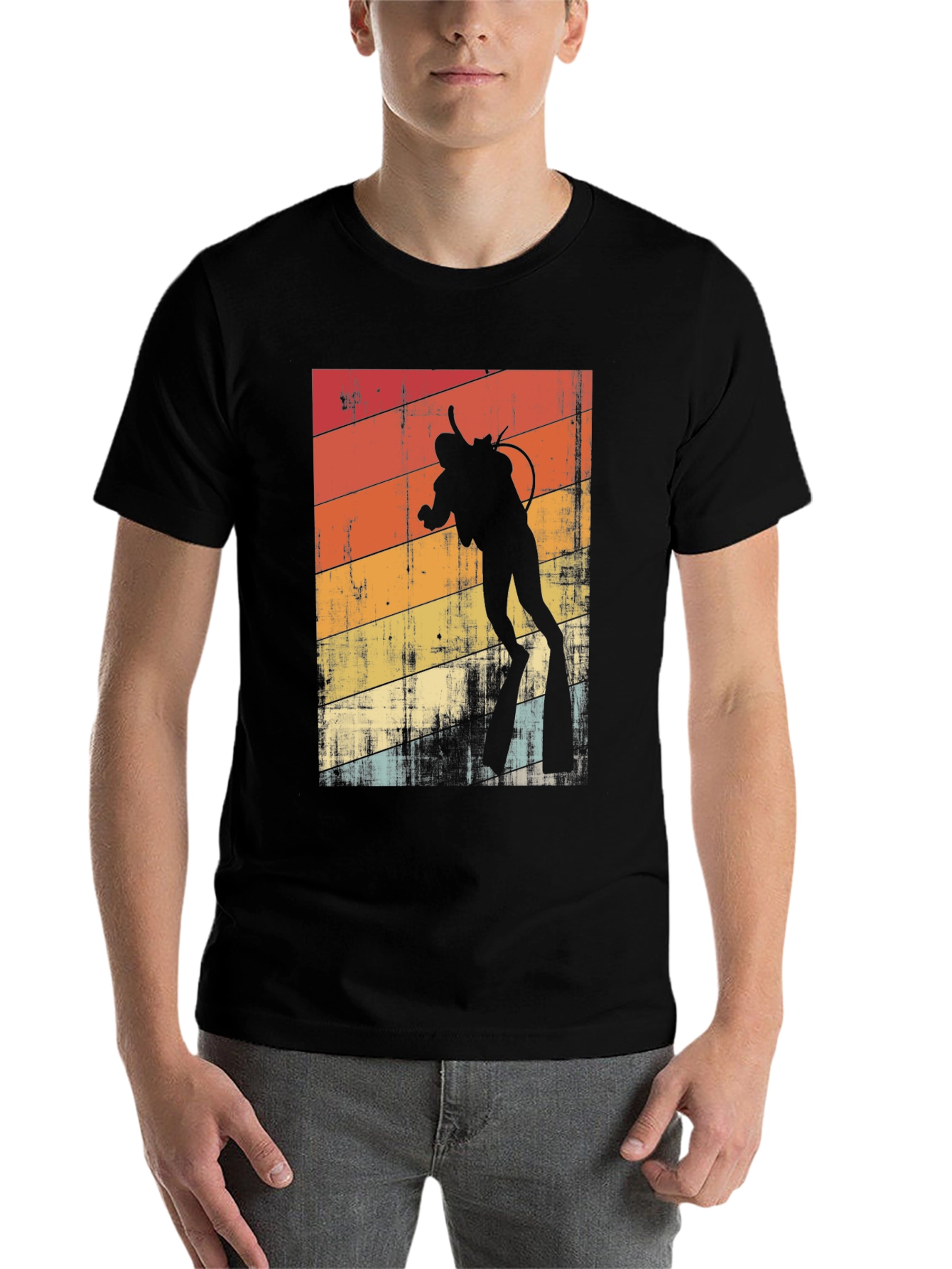 Black Vintage Diver T-Shirt - Retro Scuba Diving Design view 7