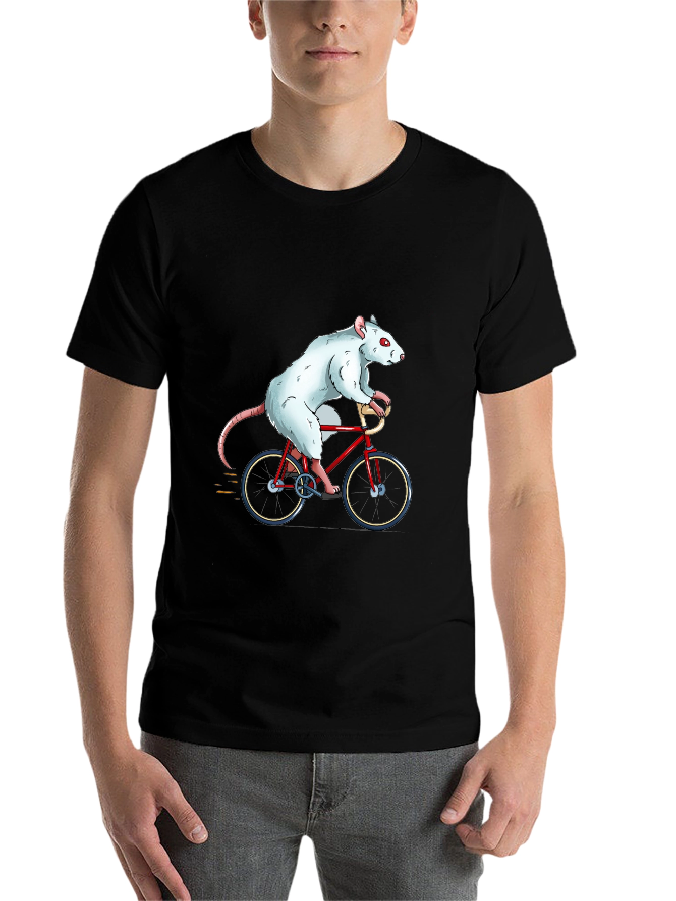 Black Rat on Bike Graphic Tee - Unique Funny T-Shirt view 7
