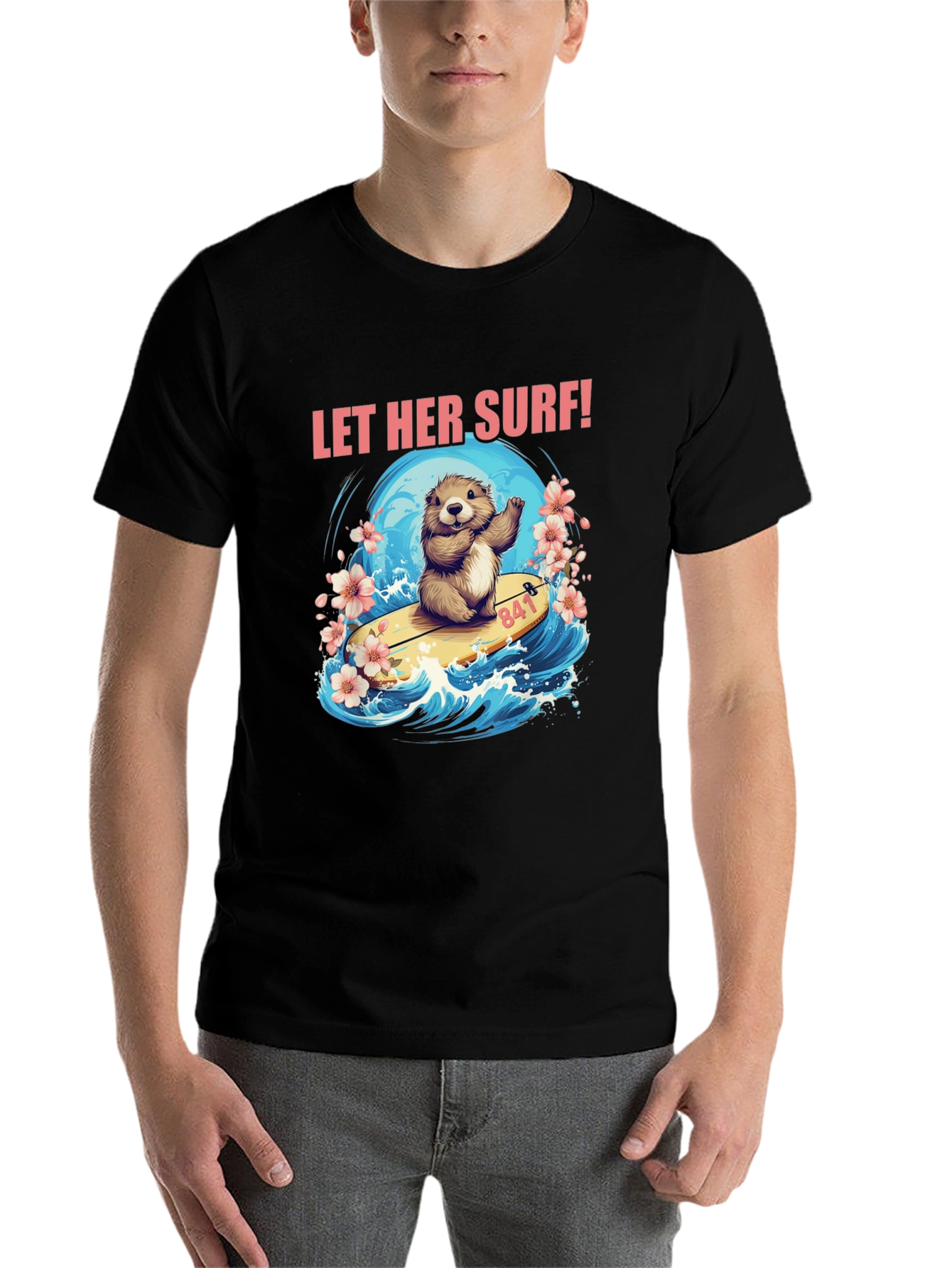 Black Let Her Surf! Graphic T-Shirt view 7