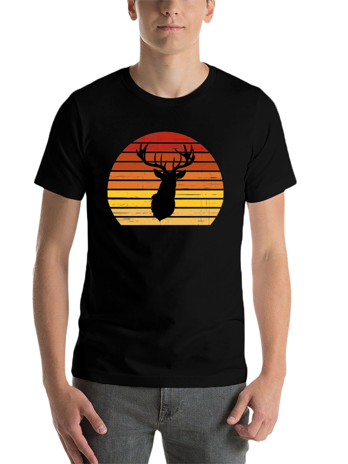 Black Retro Deer Silhouette T-Shirt view 7