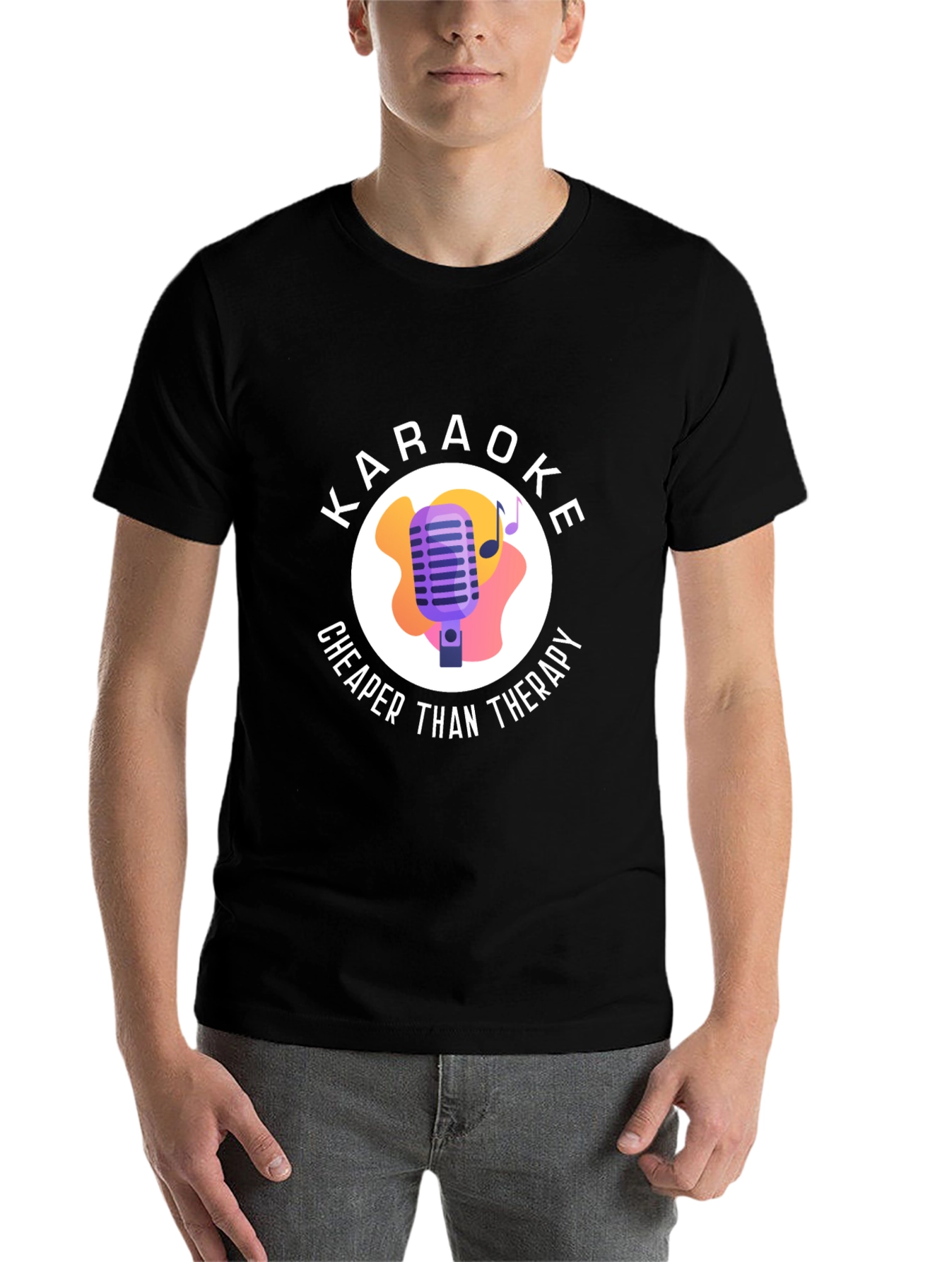 Black Karaoke Cheaper Than Therapy Black Graphic T-Shirt view 7