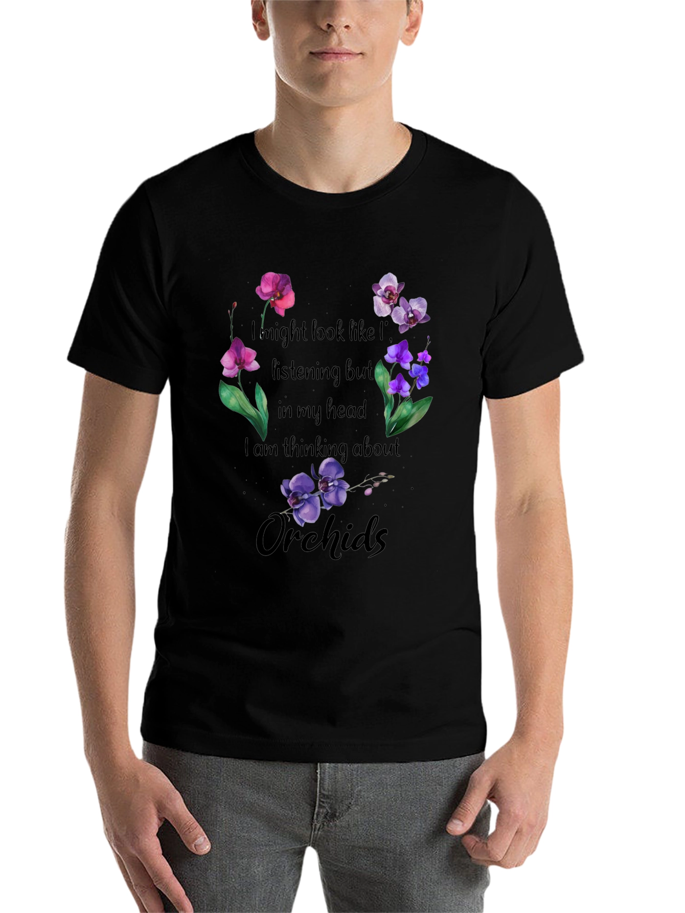 Black Thinking About Orchids T-Shirt view 7