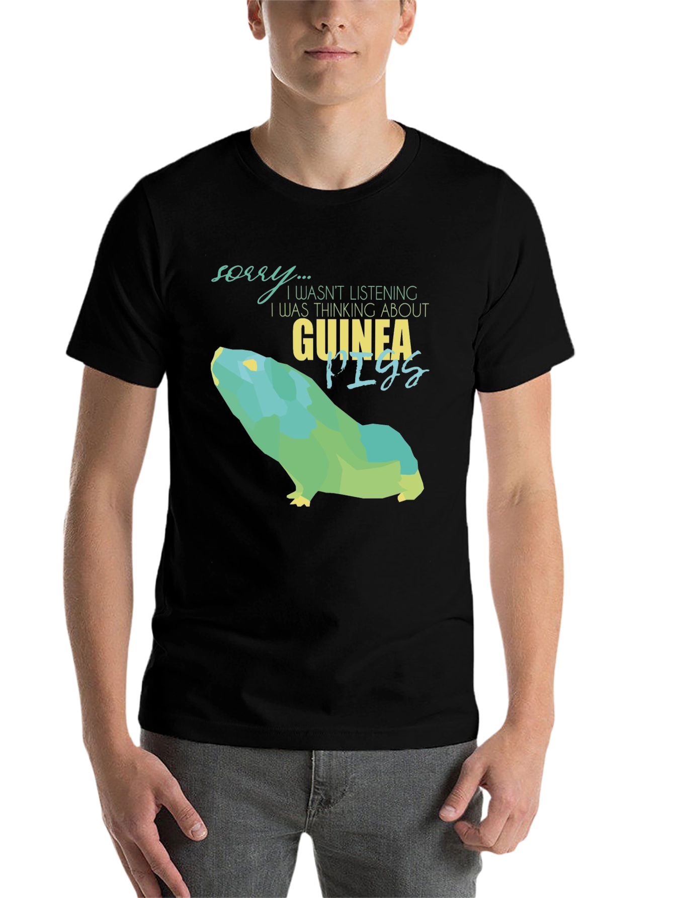 Black Guinea Pig Lover Graphic Tee - Sorry Not Listening T-Shirt view 7