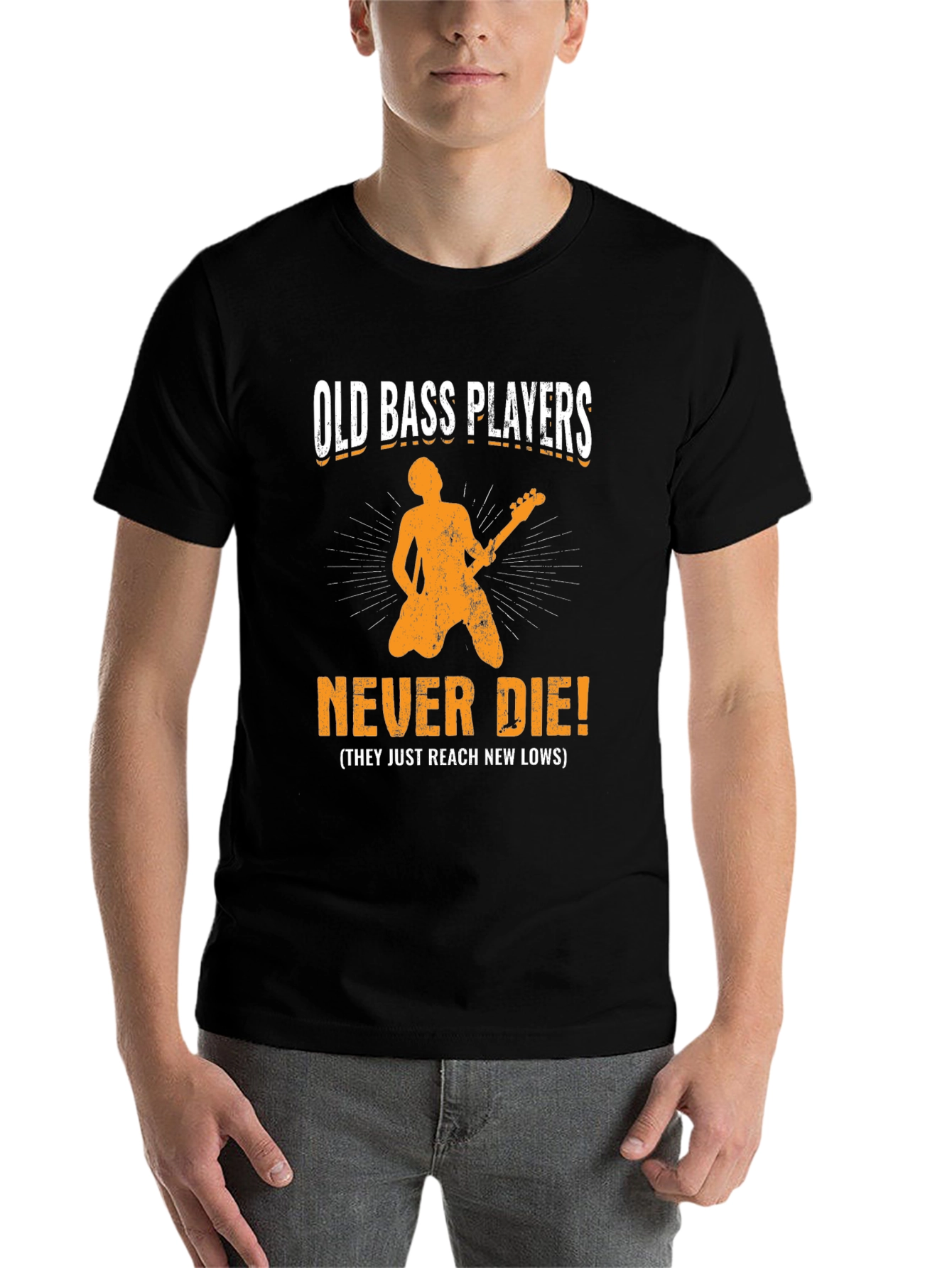 Black Old Bass Players Never Die T-Shirt view 7