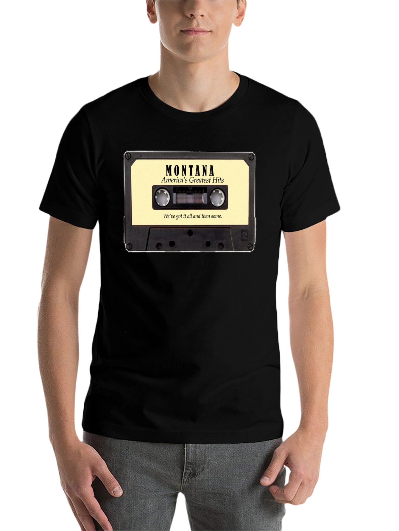 Black Montana's Greatest Hits Cassette Tape Graphic T-Shirt view 7