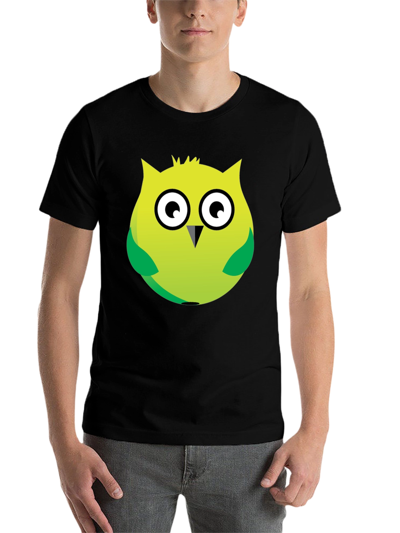 Black Cartoon Owl Graphic Tee - Soft Black Cotton Blend view 7