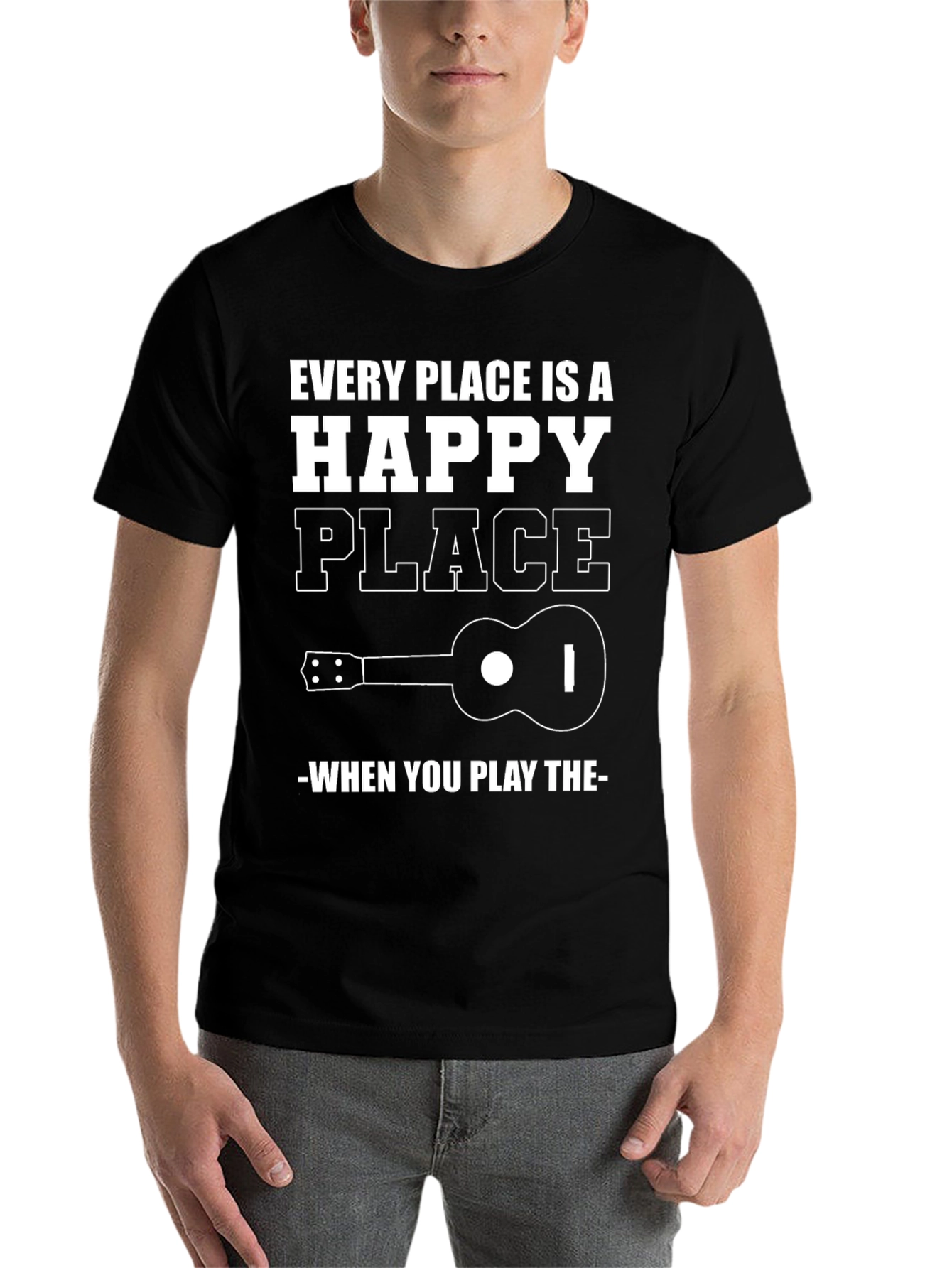 Black Happy Place Ukulele Graphic Tee view 7