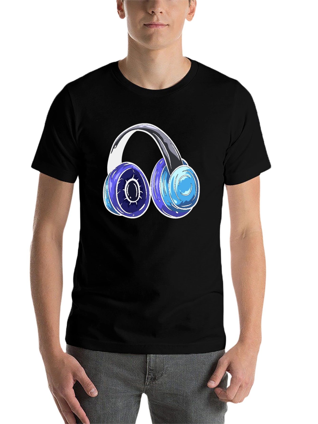 Black Cool Headphones Graphic Tee - Black Cotton Blend view 7