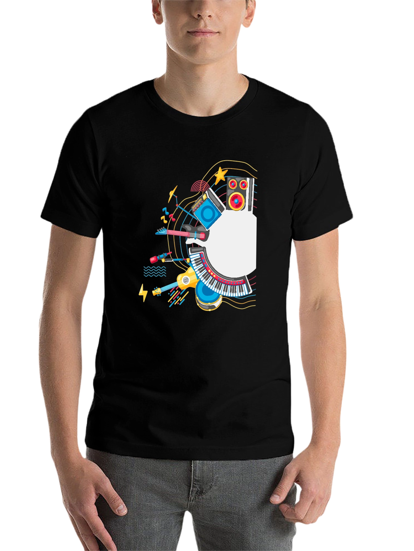 Black Musical Instruments Graphic Black T-Shirt view 7