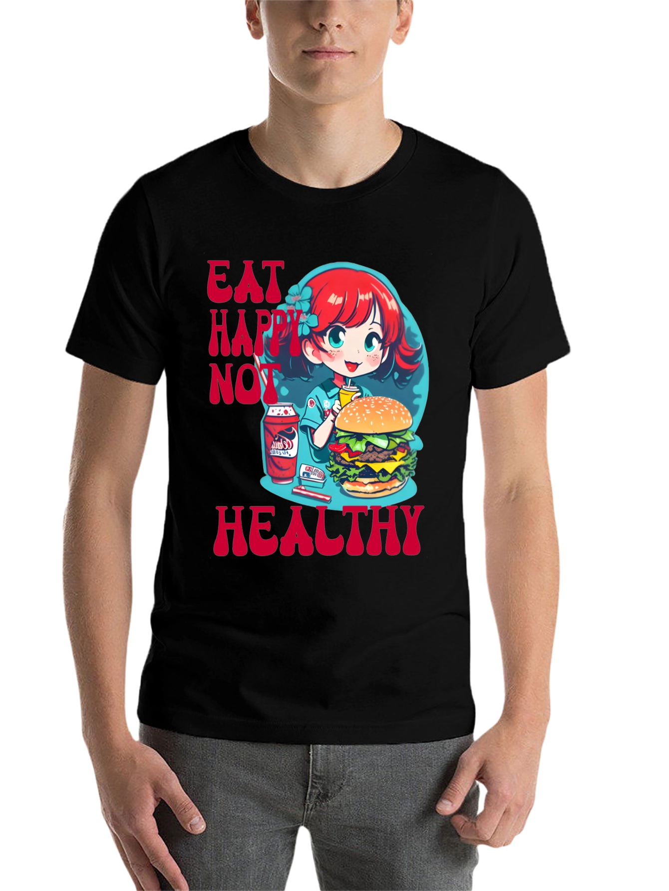Black Eat Happy Not Healthy Graphic Tee view 7