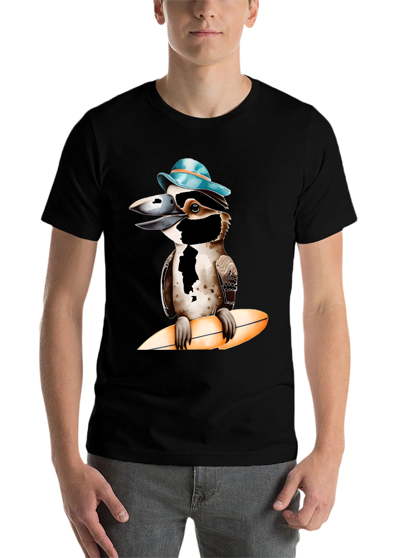 Black Kookaburra Surfer T-Shirt - Cool Bird Design view 7