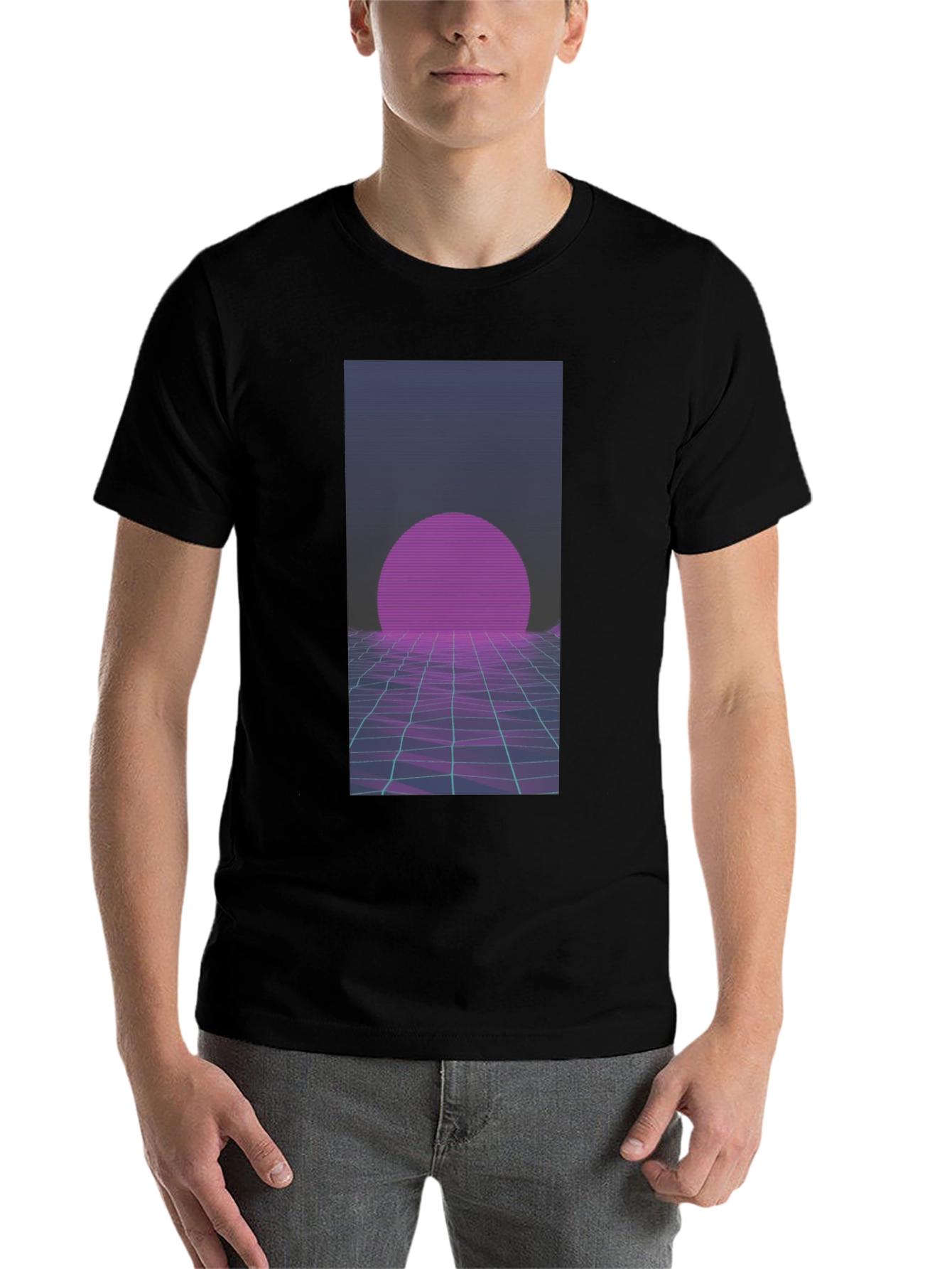 Black Retro Wave T-Shirt: 80s Style Sunset Graphic Tee view 7