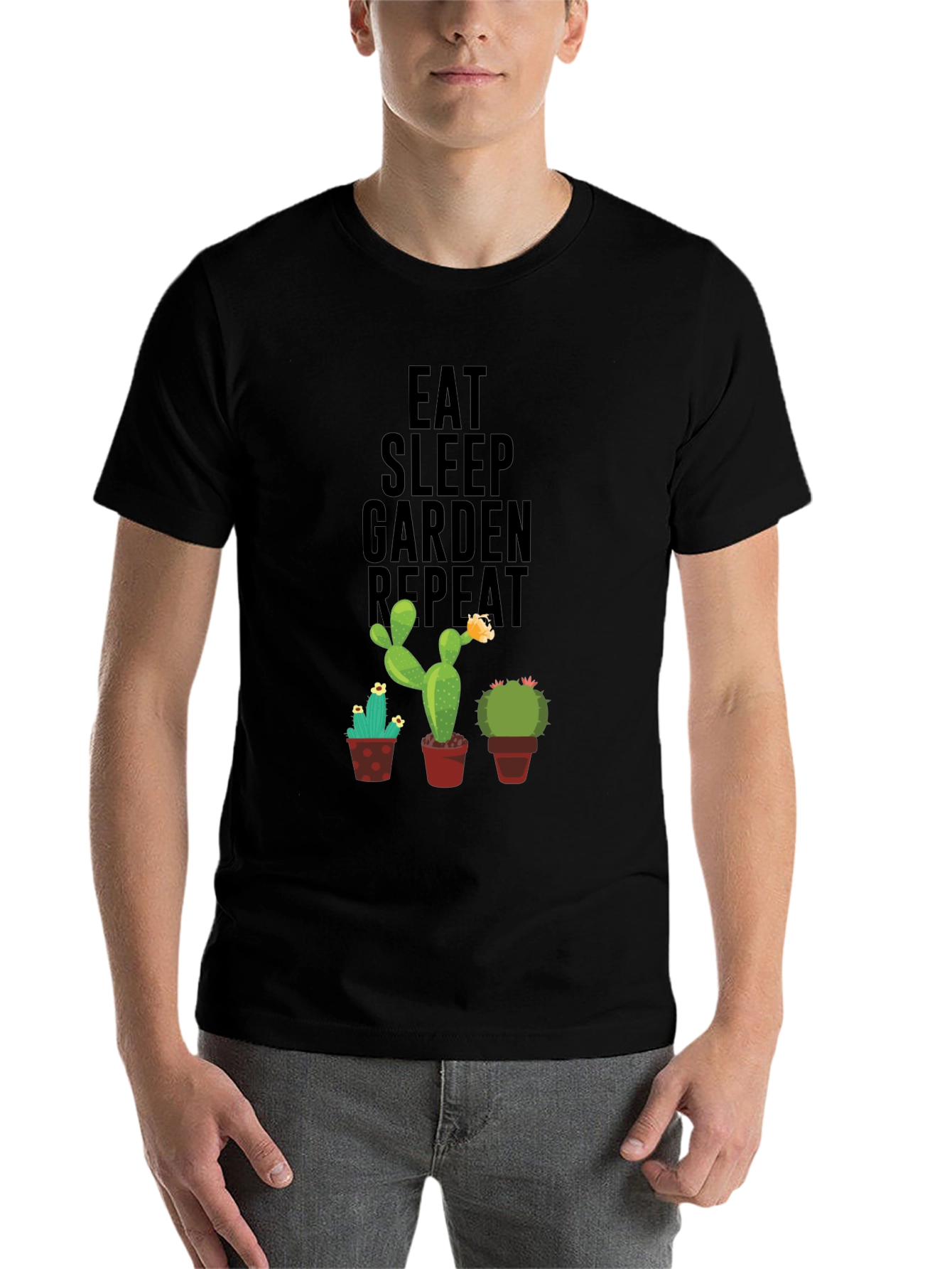 Black Eat Sleep Garden Repeat Cactus Graphic Tee view 7
