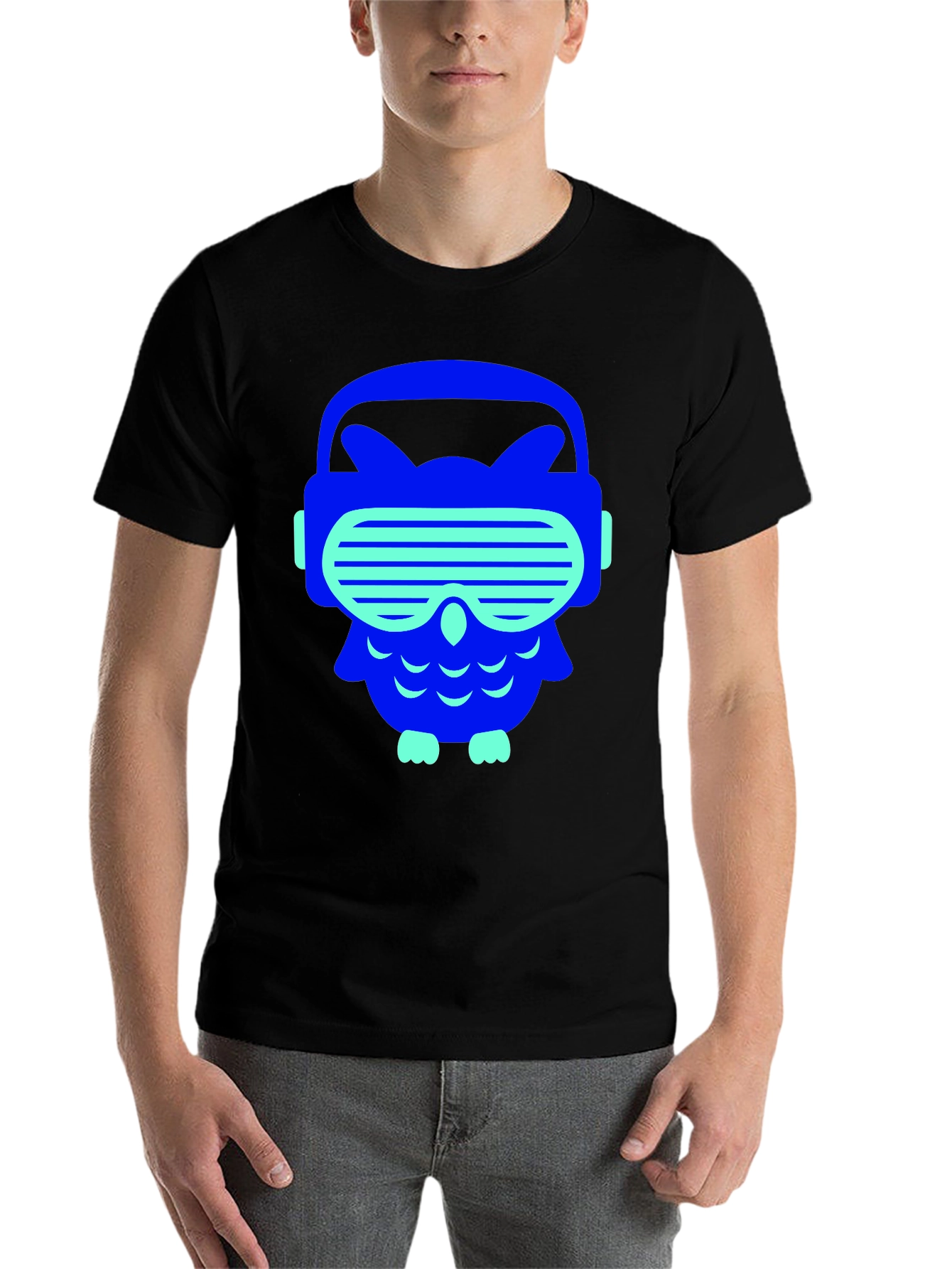 Black Cool Cyberpunk Owl Graphic Tee - Black Cotton T-Shirt view 7