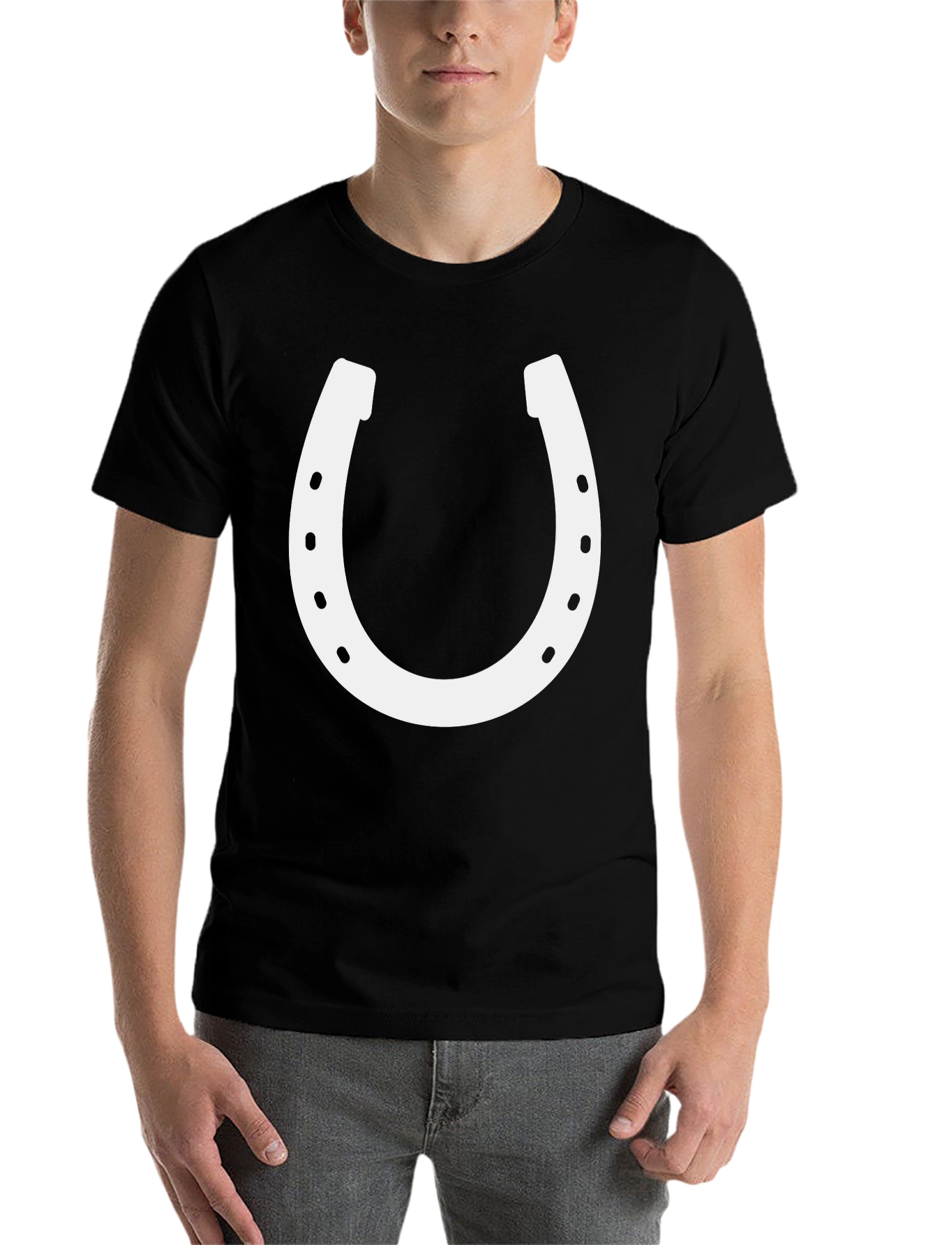 Black Lucky Horseshoe Graphic Tee - Unisex Cotton Blend view 7