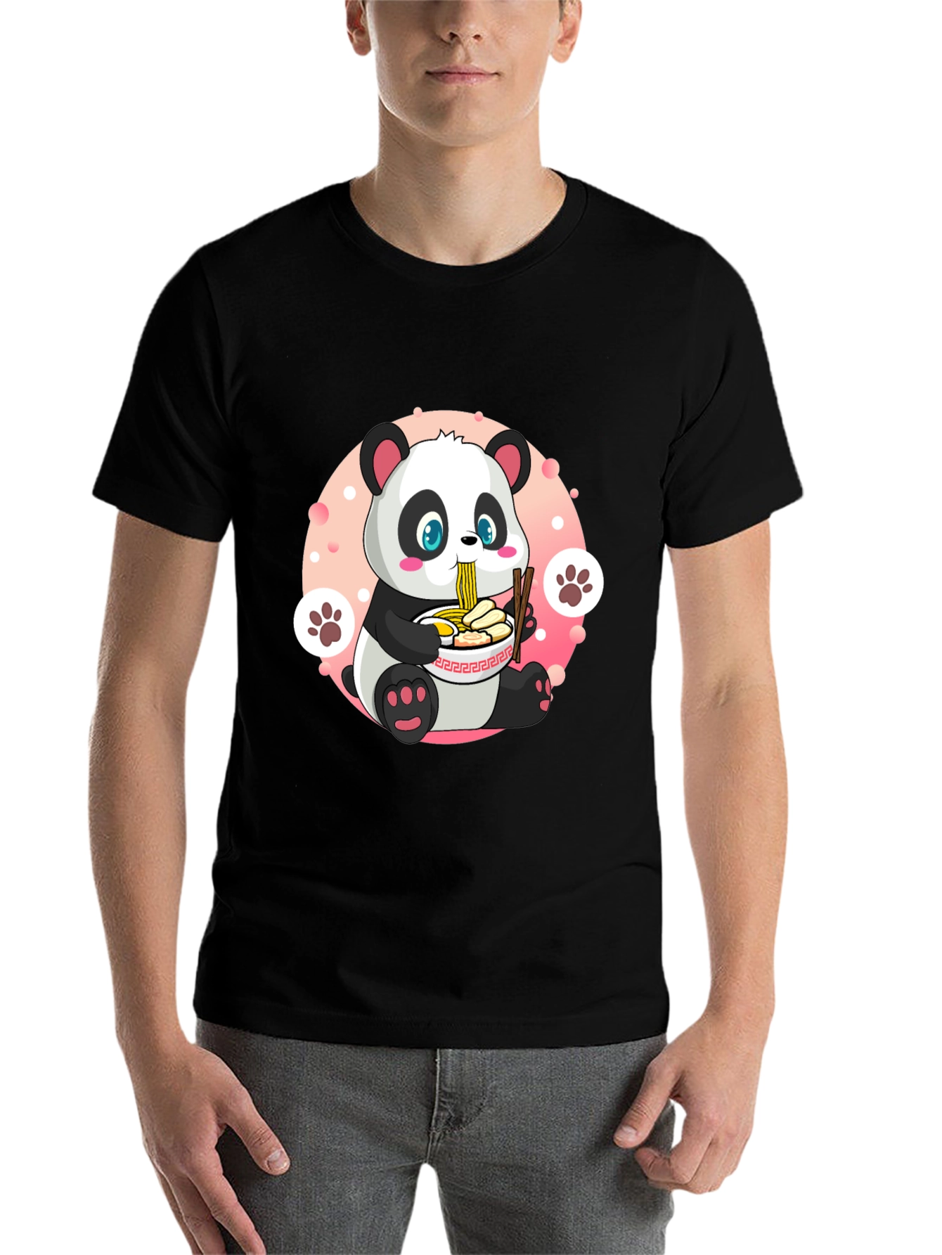 Black Cute Panda Ramen T-Shirt - Fun Anime Style view 7