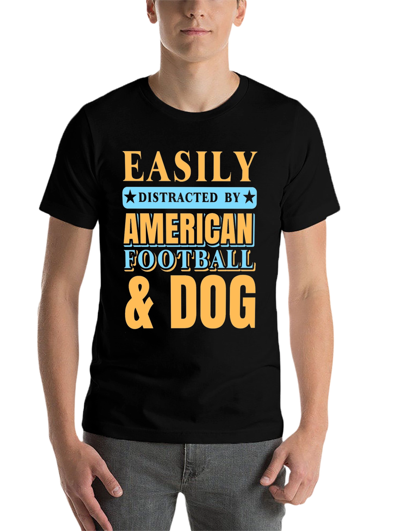 Black Easily Distracted T-Shirt - Football & Dog view 7