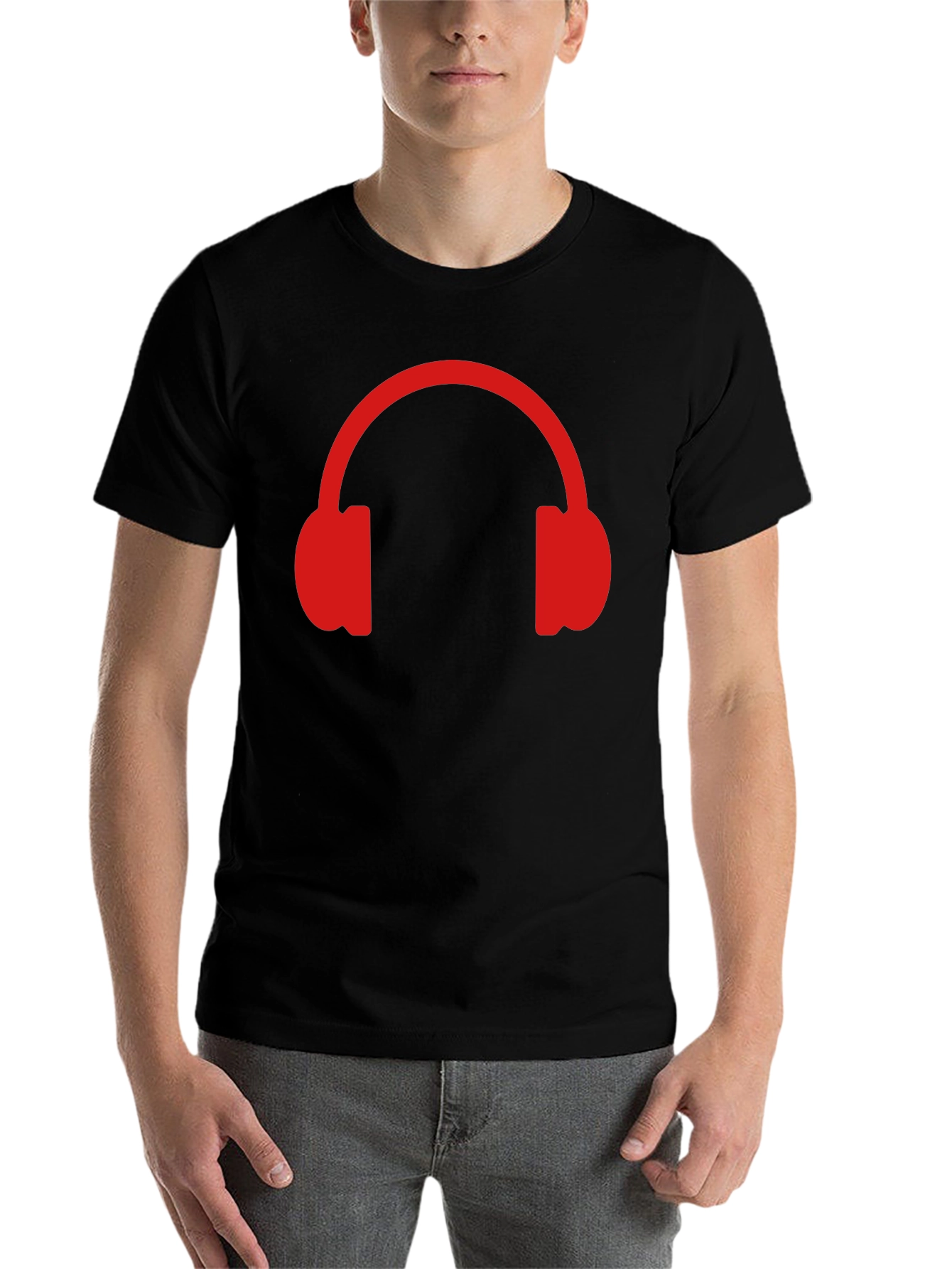 Black Red Headphone Graphic T-Shirt - Music Lover Tee view 7