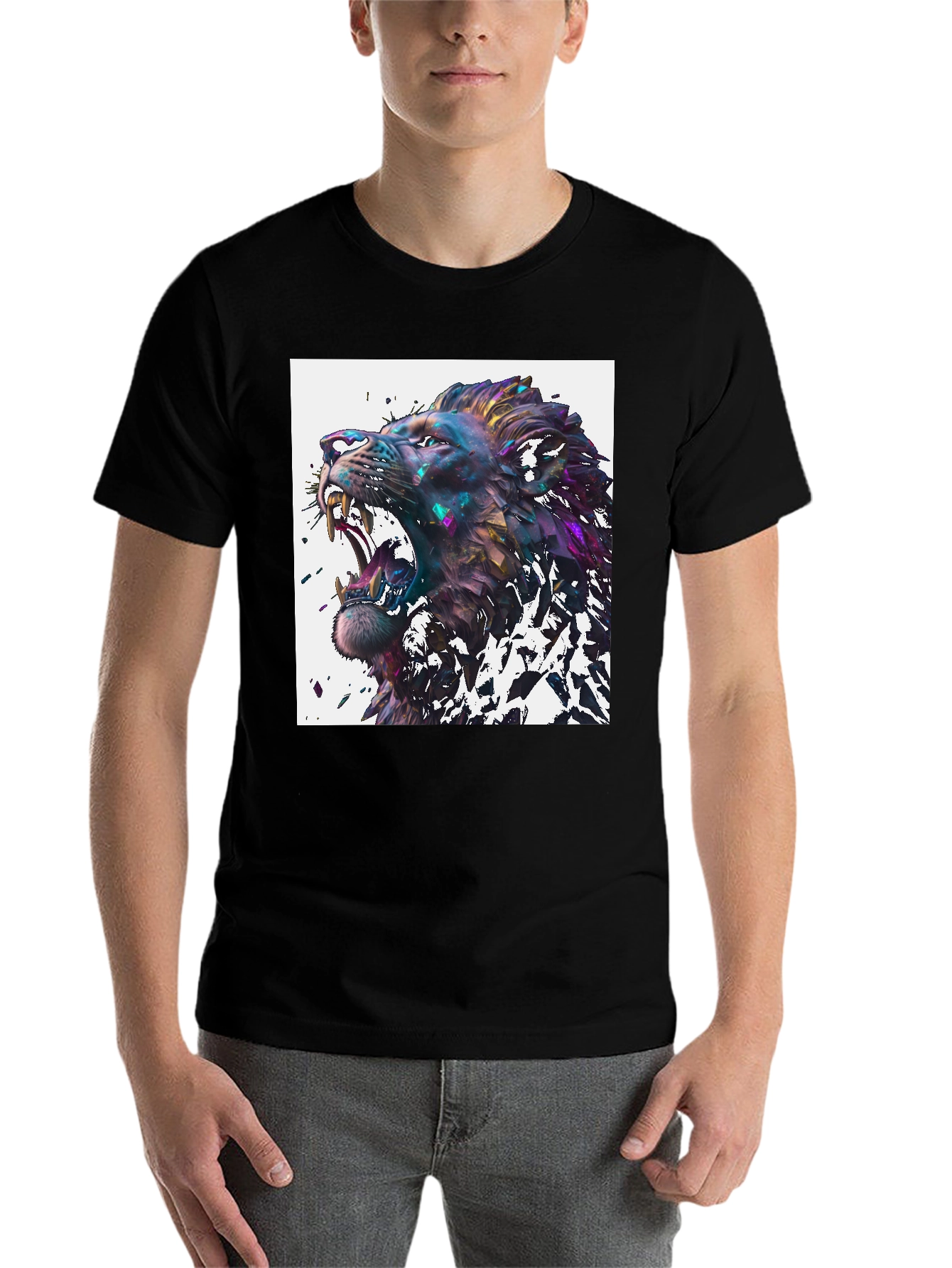 Black Roaring Lion Graphic Tee - Abstract Art Print view 7