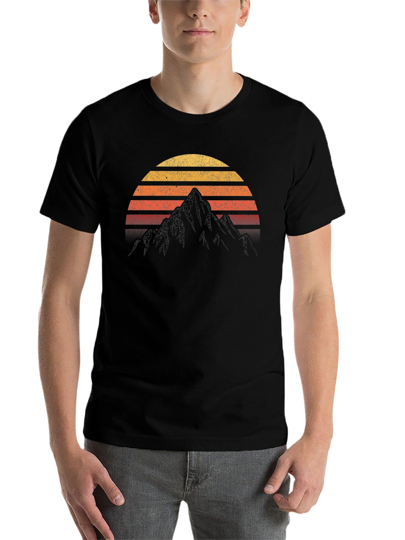 Black Retro Mountain Sunset T-Shirt view 7
