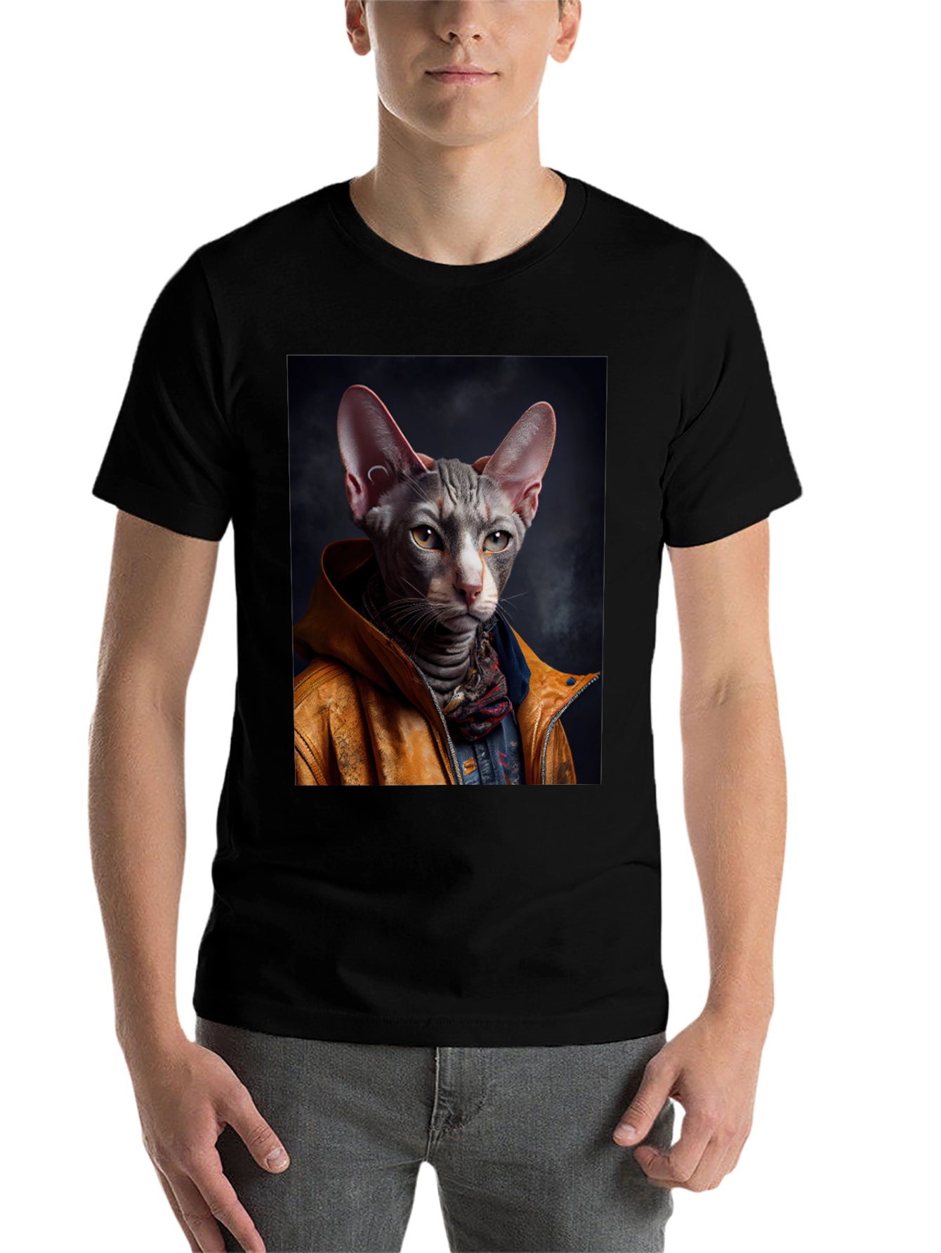 Black Cool Cat T-Shirt - Unique Graphic Tee view 7