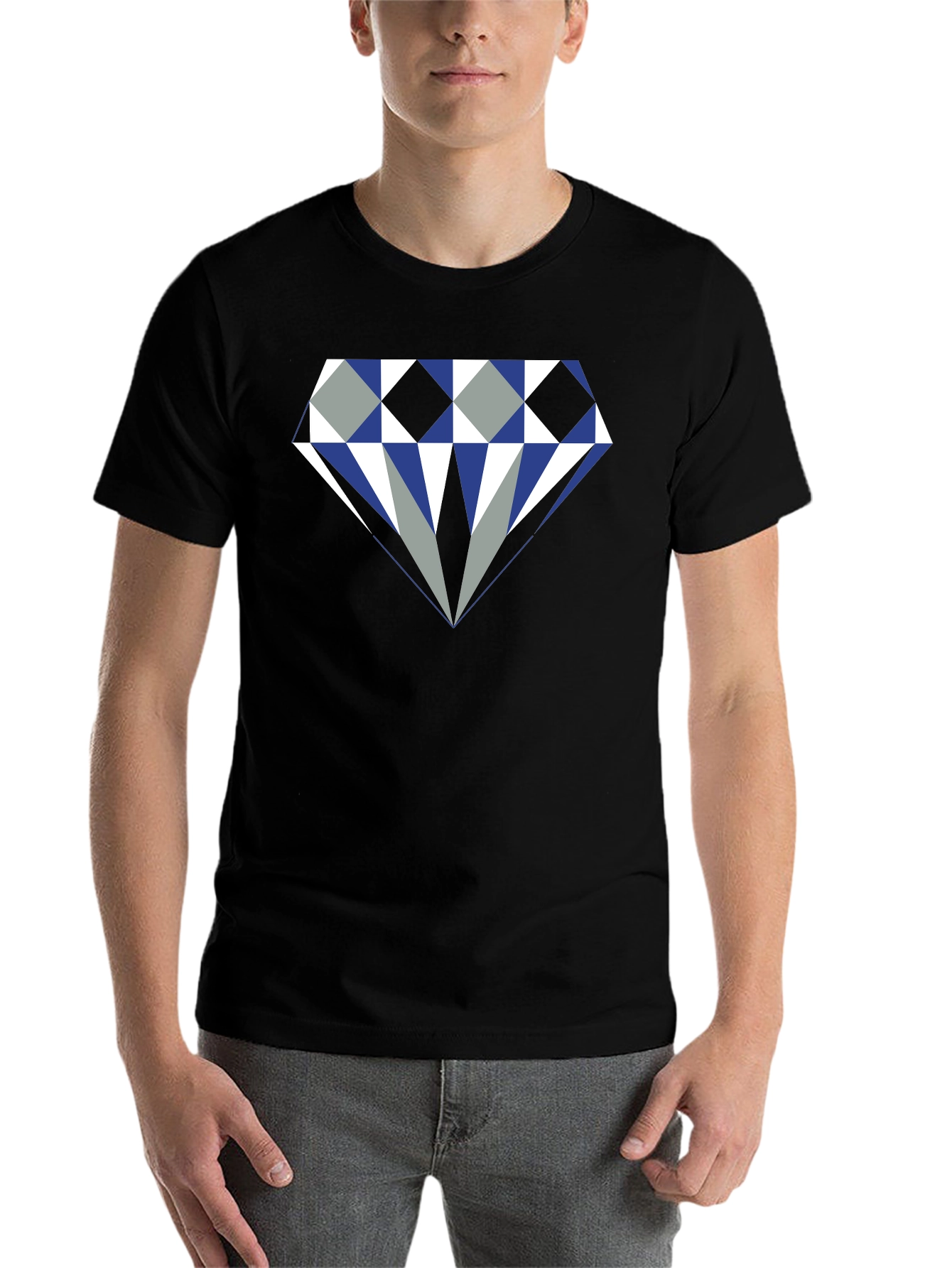 Black Geometric Diamond Graphic Print Men's Tee view 7