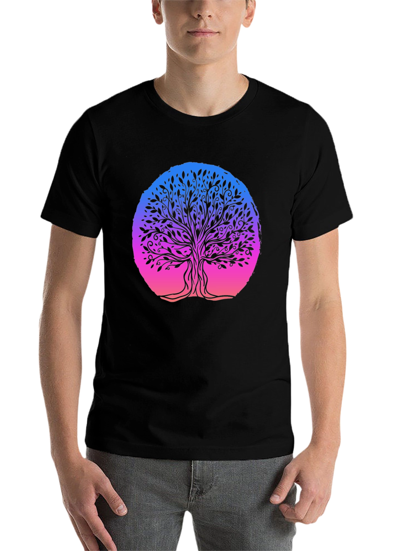 Black Tree of Life Graphic Tee - Black Cotton Blend view 7