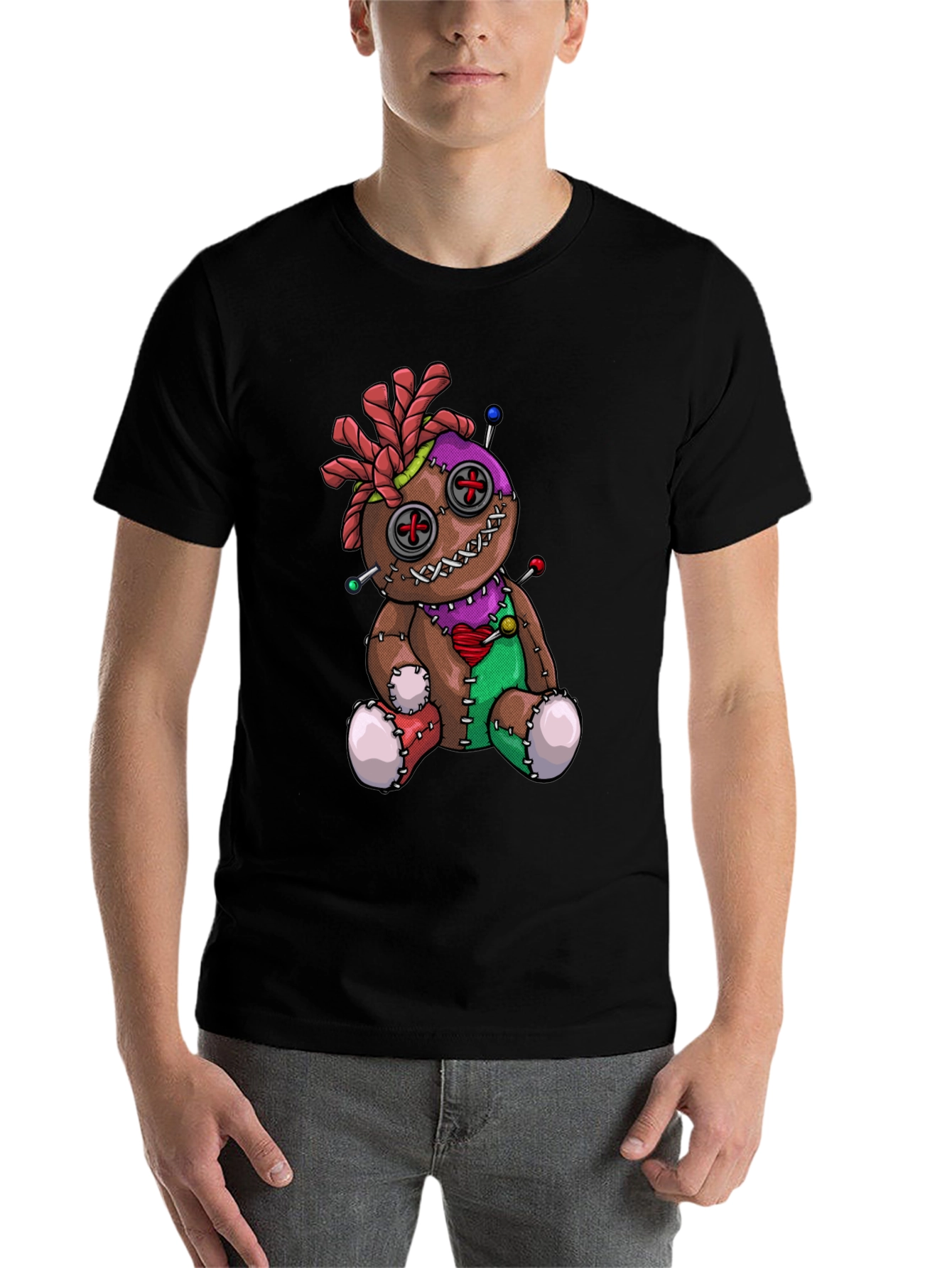 Black Voodoo Doll Graphic T-Shirt - Unique Spooky Design view 7
