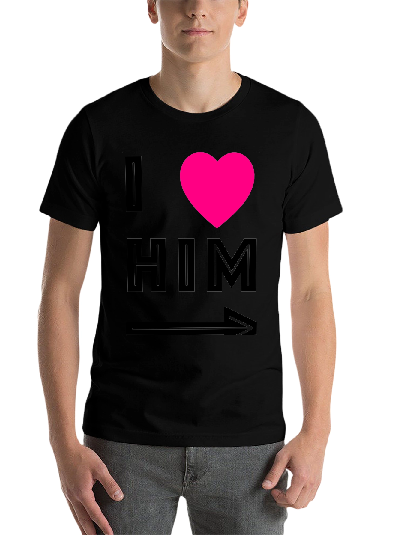 Black I Heart Him Graphic Tee - Black Unisex T-Shirt view 7