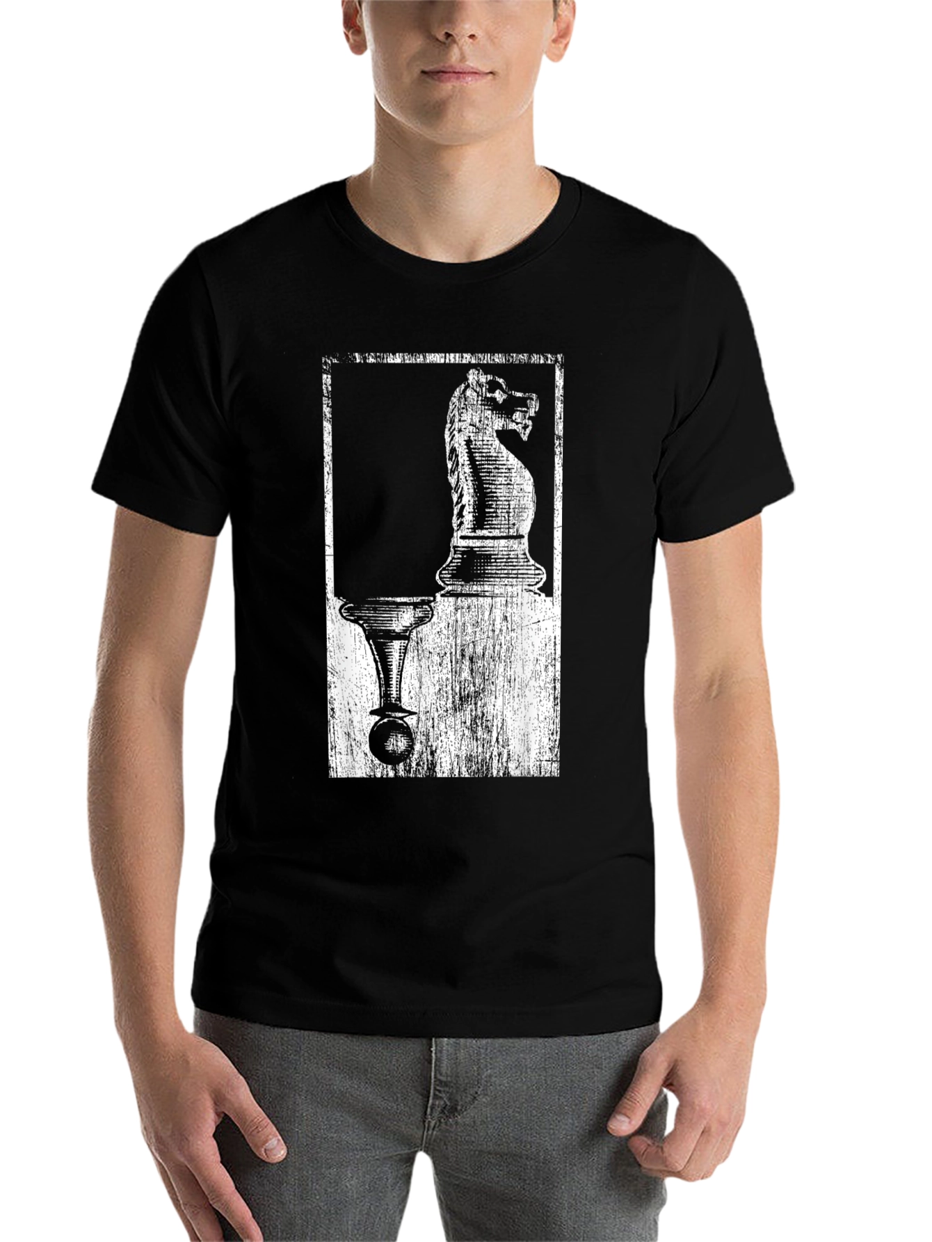 Black Chess Knight & Pawn Graphic Tee - Black Cotton Blend view 7