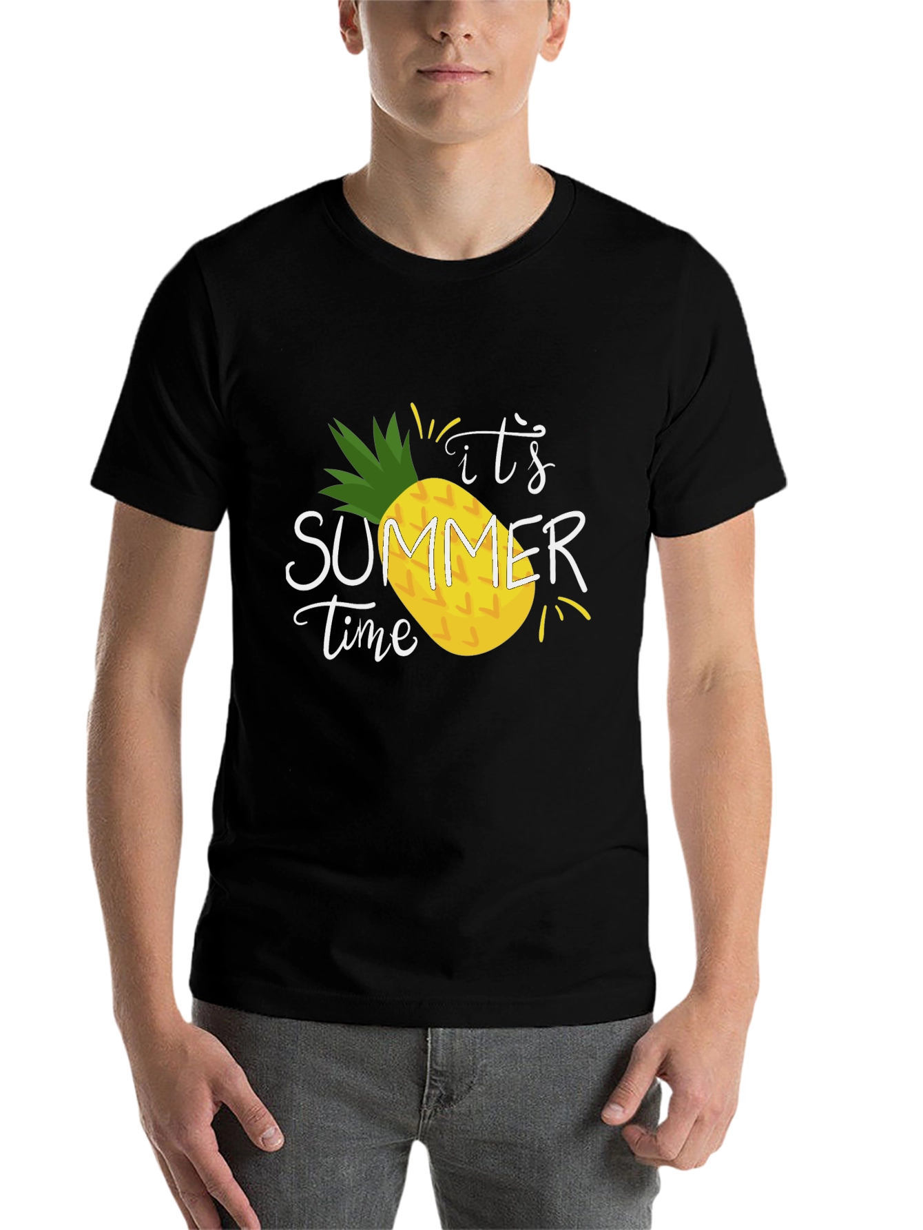 Black It's Summer Time Pineapple T-Shirt view 7