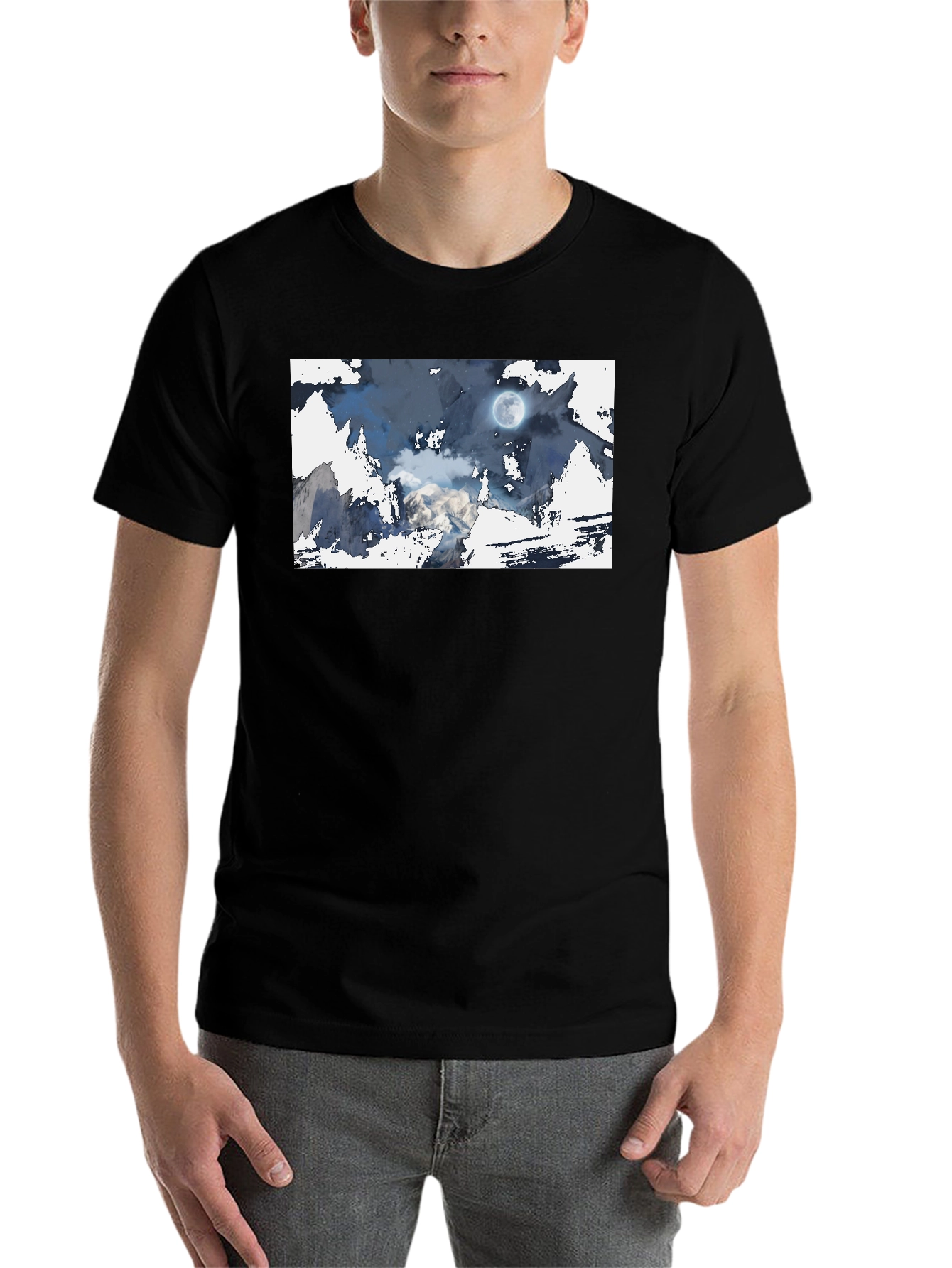 Black Moonlit Mountain Tee - Stylish Graphic Print view 7