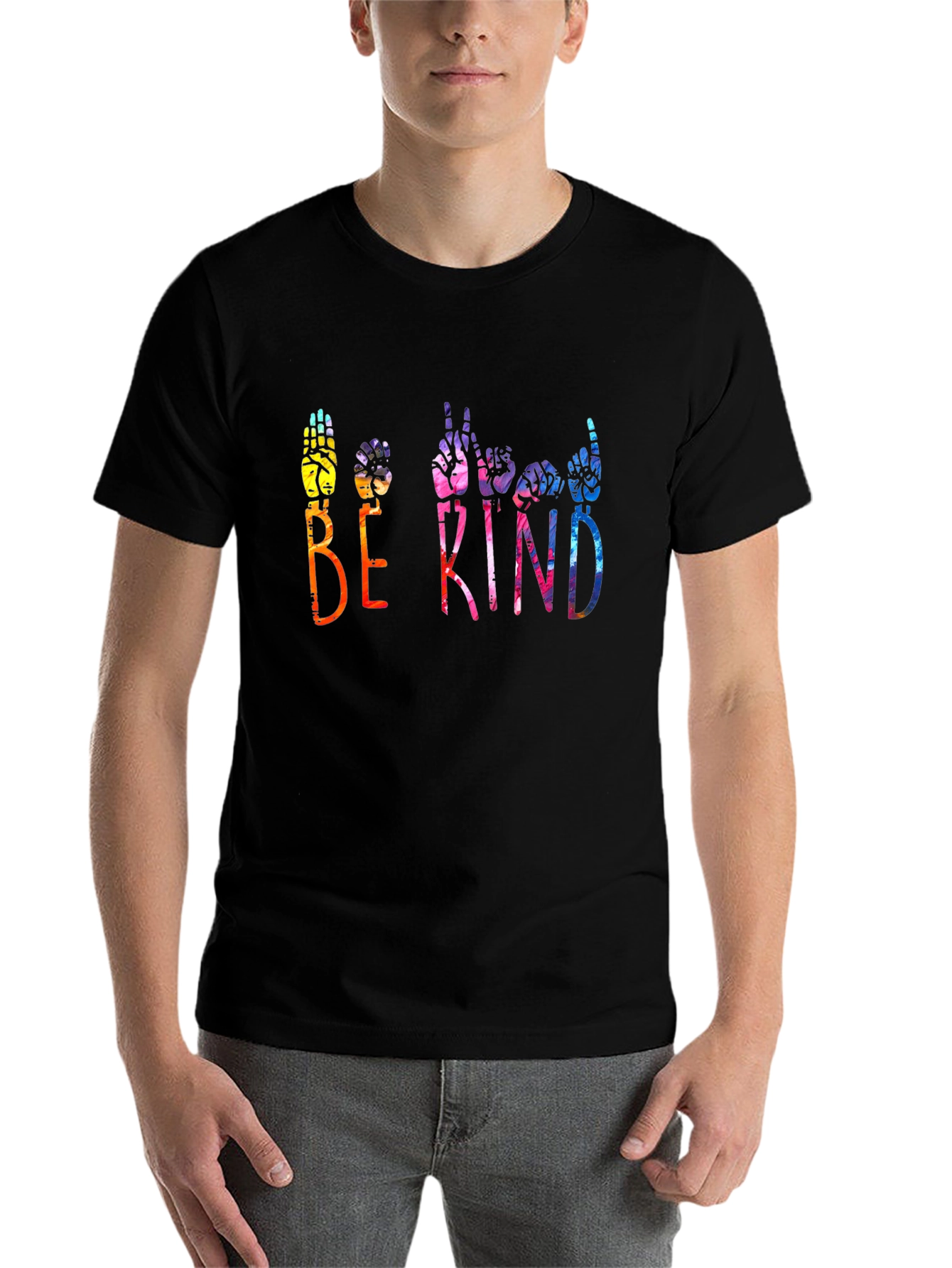 Black Be Kind Sign Language Graphic T-Shirt view 7
